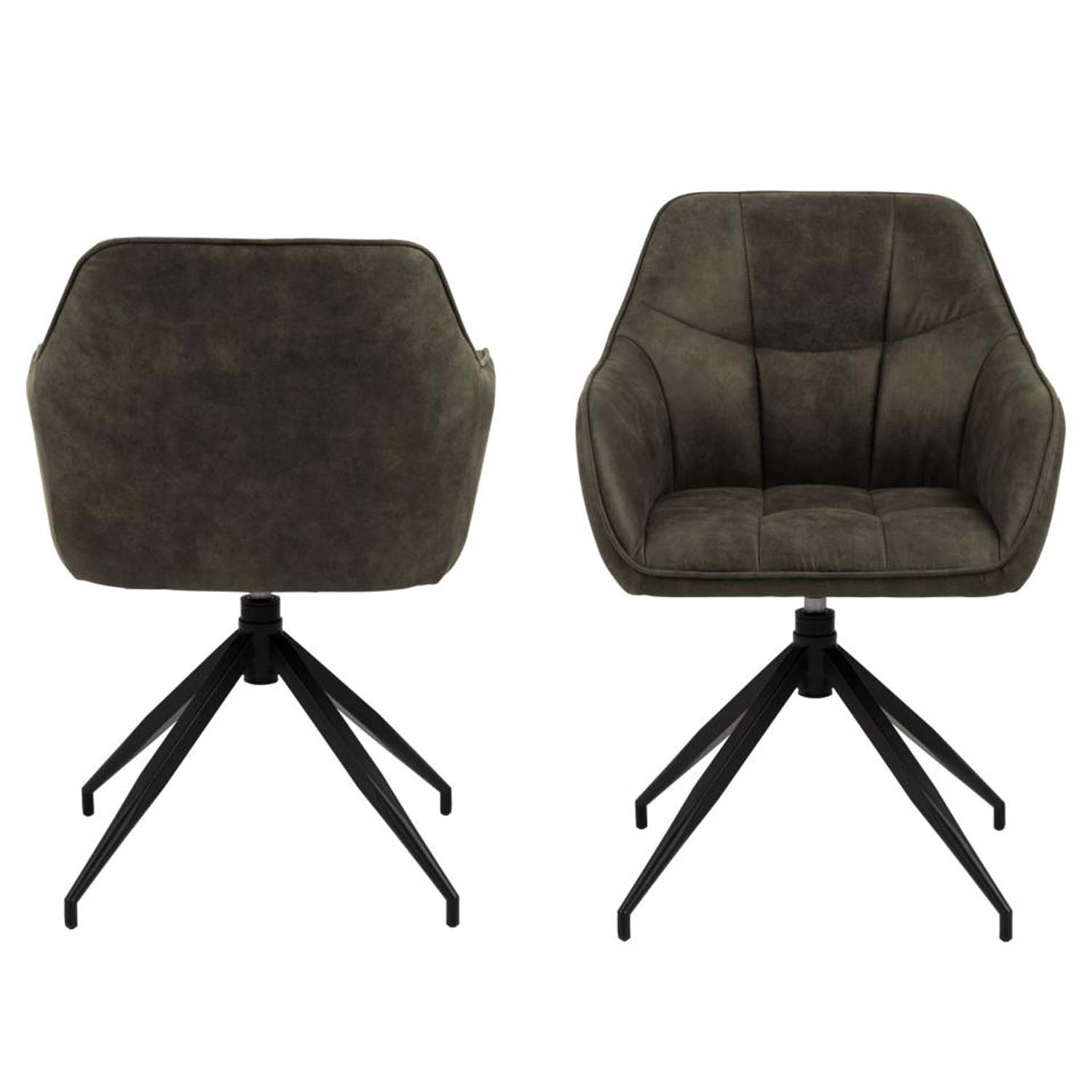 ACT NORDIC Brenda spisebordsstol, m. armlæn og drejefunktion - olivengrøn polyester og sort metal
