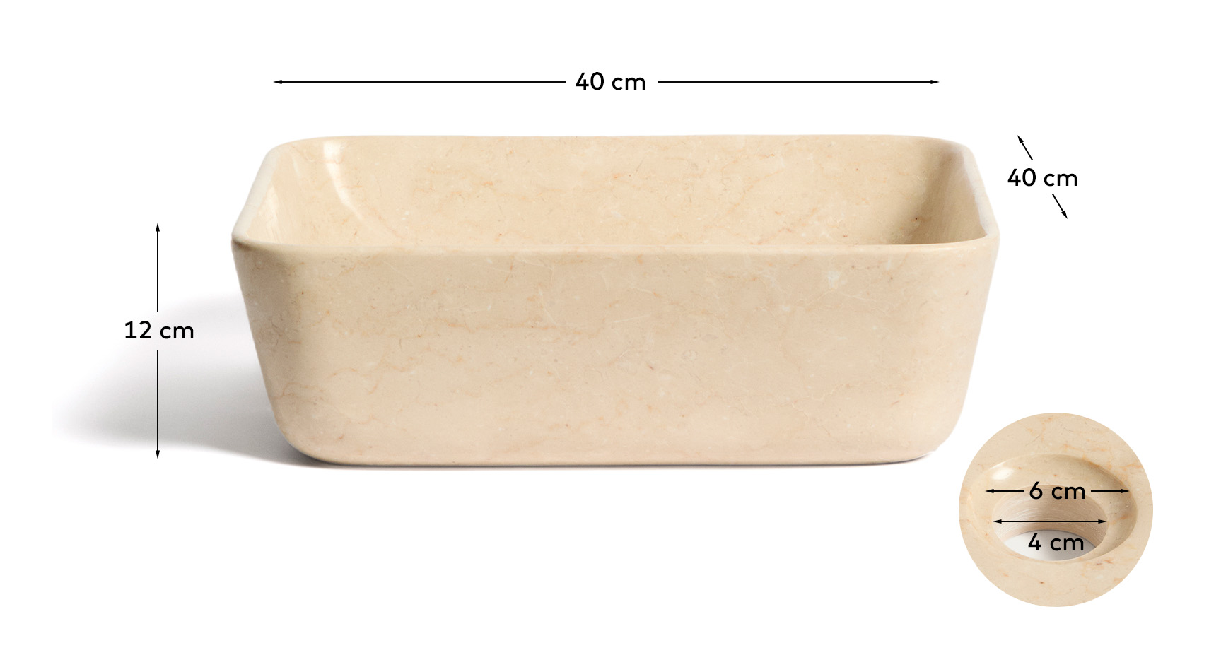 KAVE HOME Darnen bordplade håndvask, kvadratisk – beige marmor (40×40)