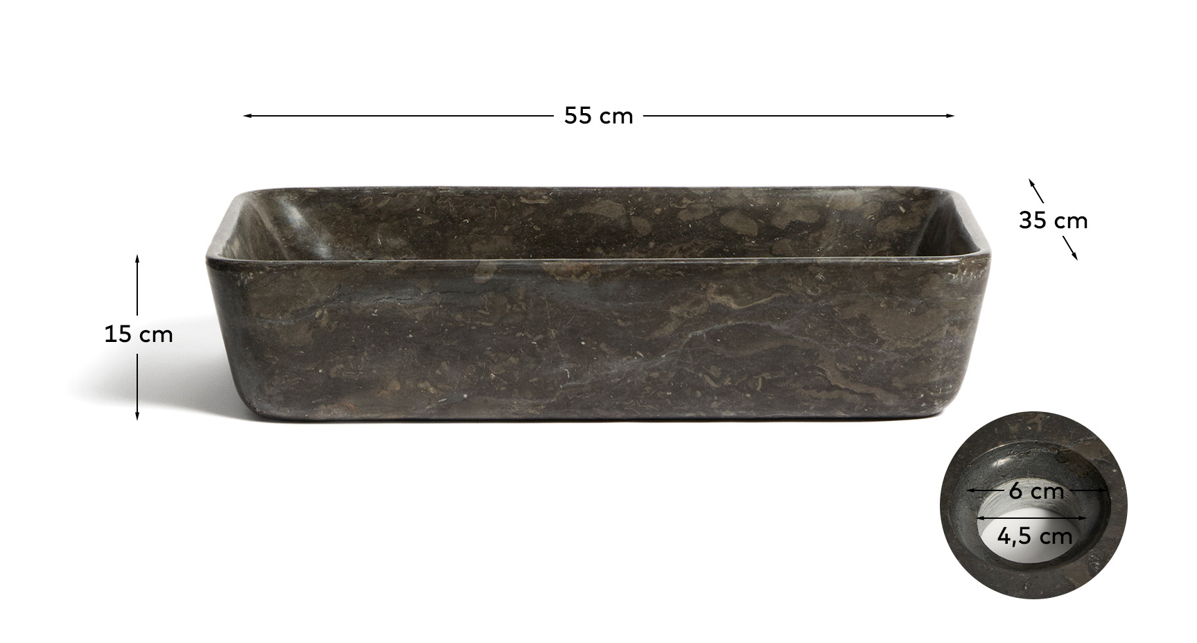 KAVE HOME Darnen bordplade håndvask, rektangulær – grå marmor (55×35)