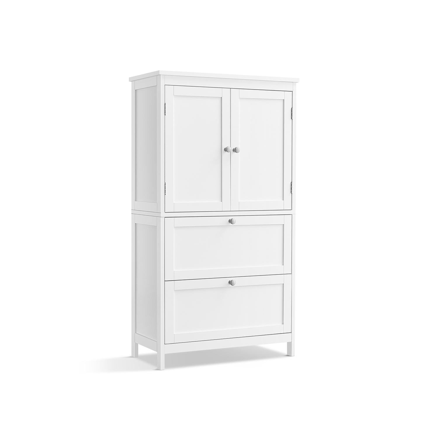 VASAGLE Badeværelsesskab med opbevaring, Fritstående badeværelsesskab med 2 skuffer og 2 døre, justerbar hylde, 28 x 51 x 102 cm, hvid BBC551P31