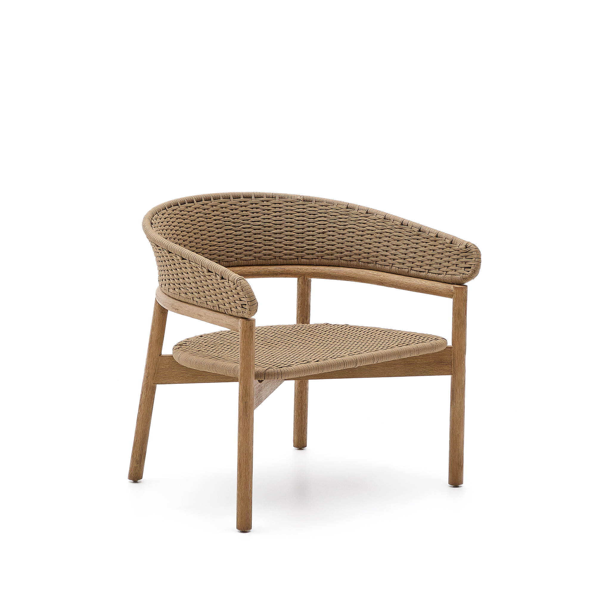 KAVE HOME Arinella fåtölj i FSC 100 % massivt akaciaträ med naturlig finish och beige repsnöre