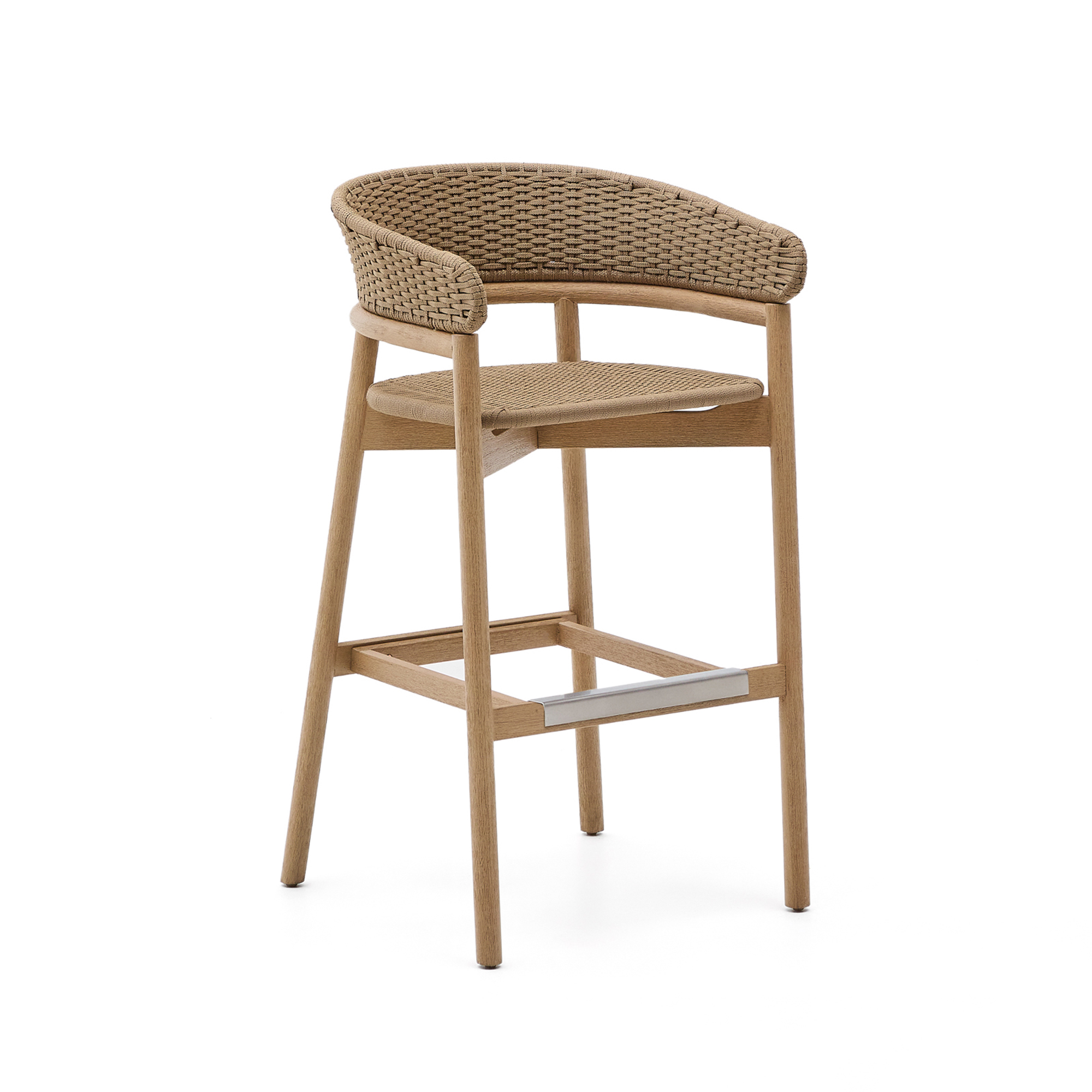 KAVE HOME Arinella pall i FSC 100% massivt akaciaträ med naturlig finish och beige repsnöre 75cm