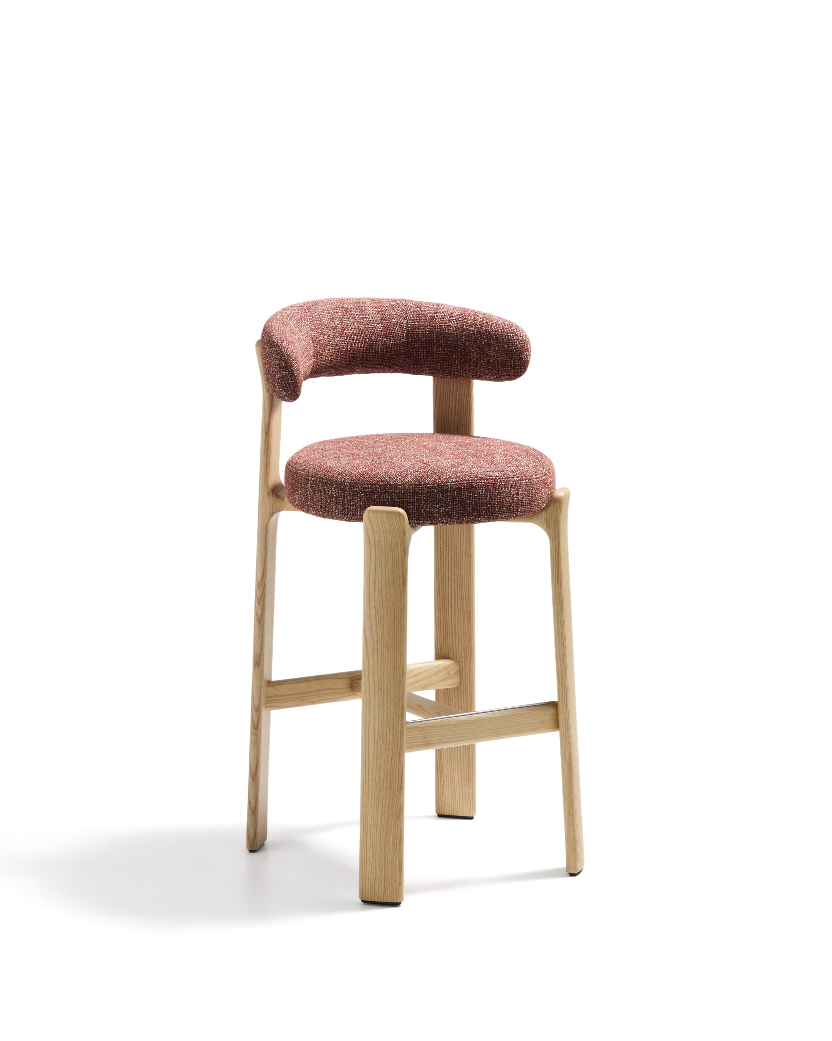 KAVE HOME Granit barstol, m. ryglæn og fodstøtte - terracotta chenille og natur asketræ (75)