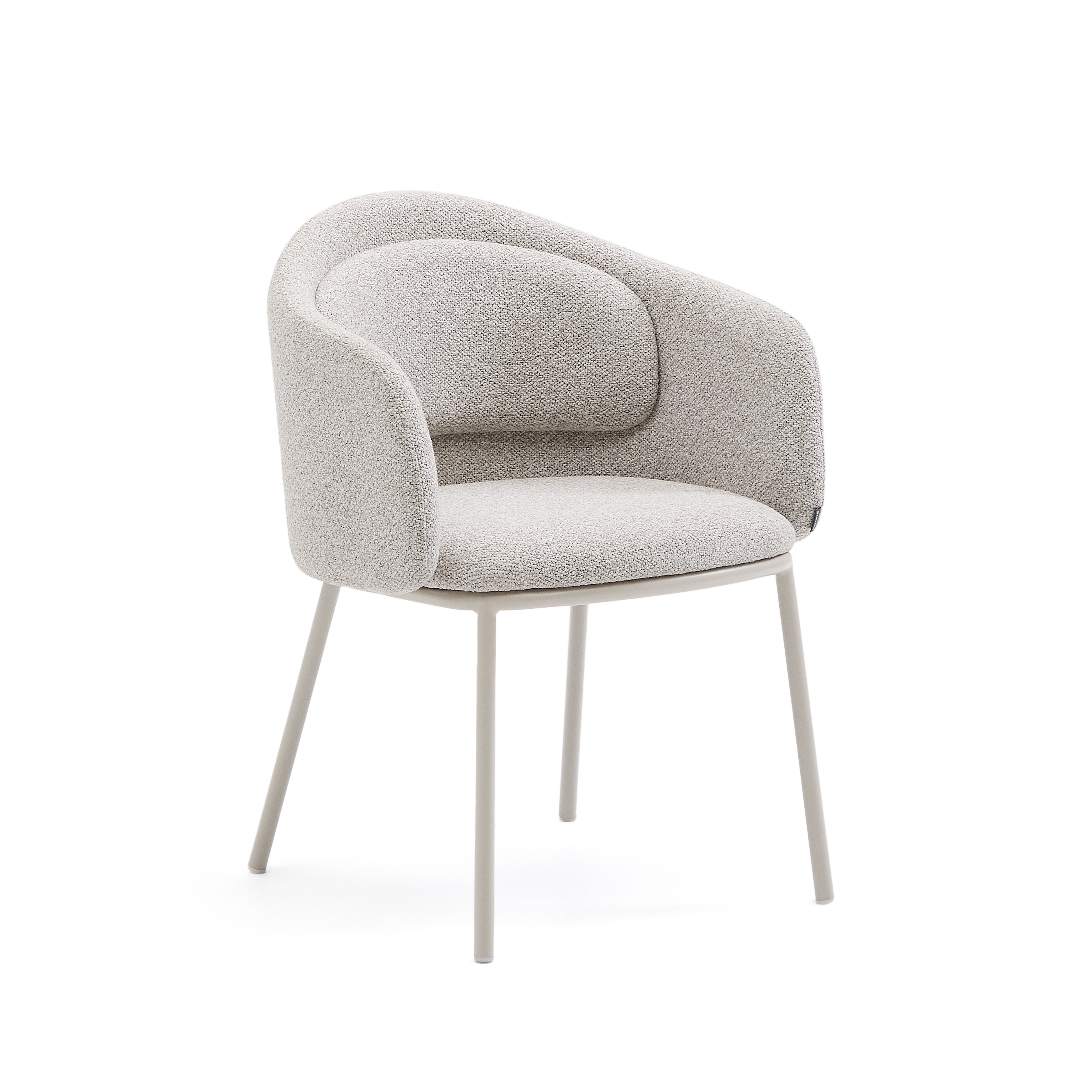 KAVE HOME Minda spisebordsstol, m. armlæn - tyk beige chenille og beige stål