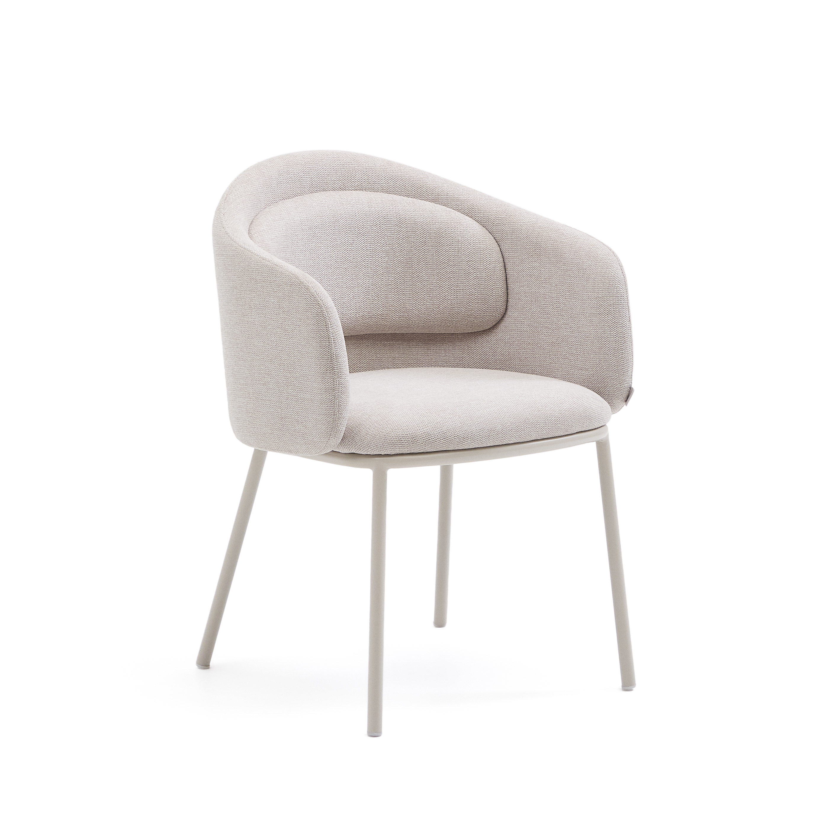 KAVE HOME Minda spisebordsstol, m. armlæn - beige chenille stof og beige stål