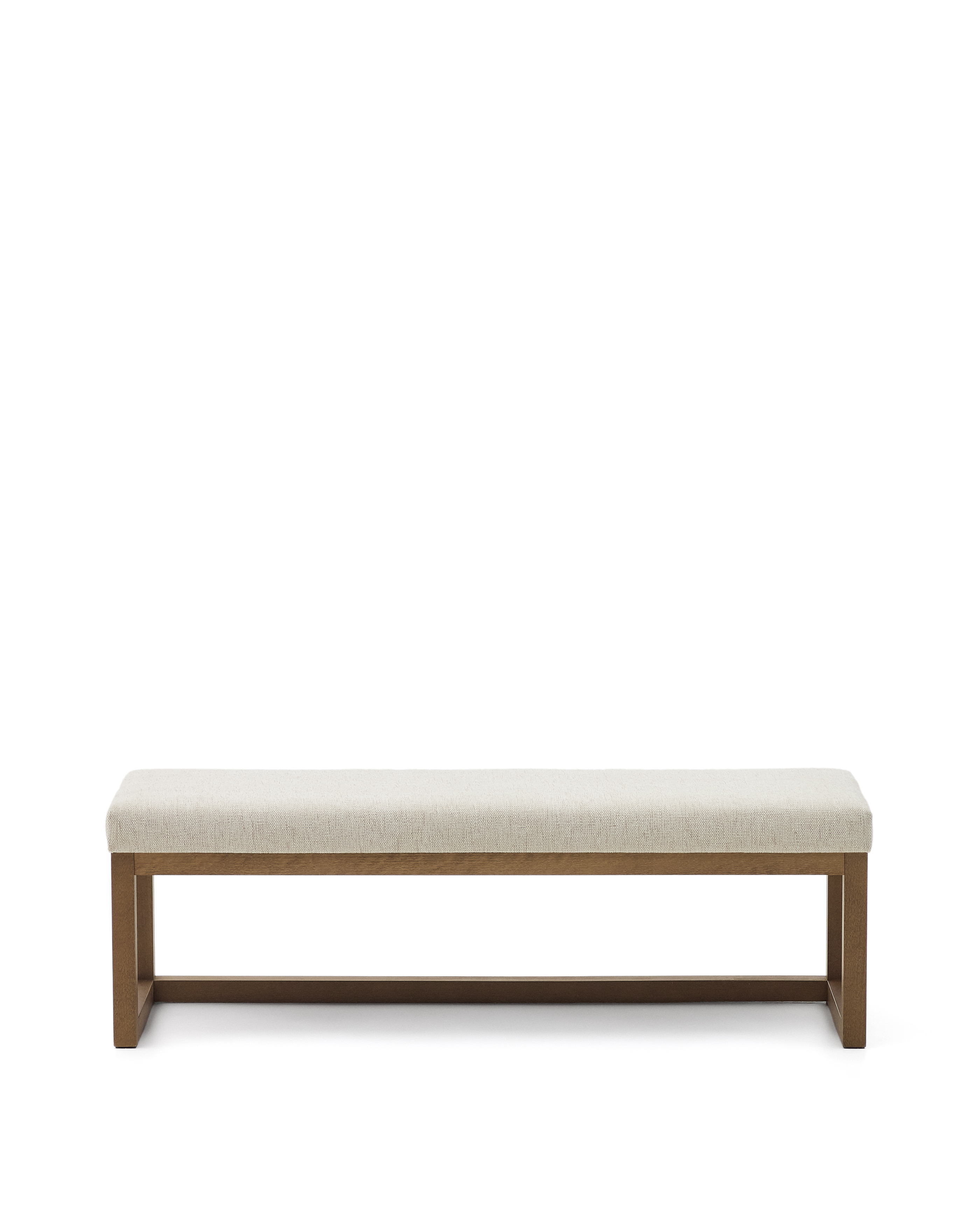 KAVE HOME Loya bänk, rektangulär - beige chenille och valnötsfärgad bokträ (128x42)