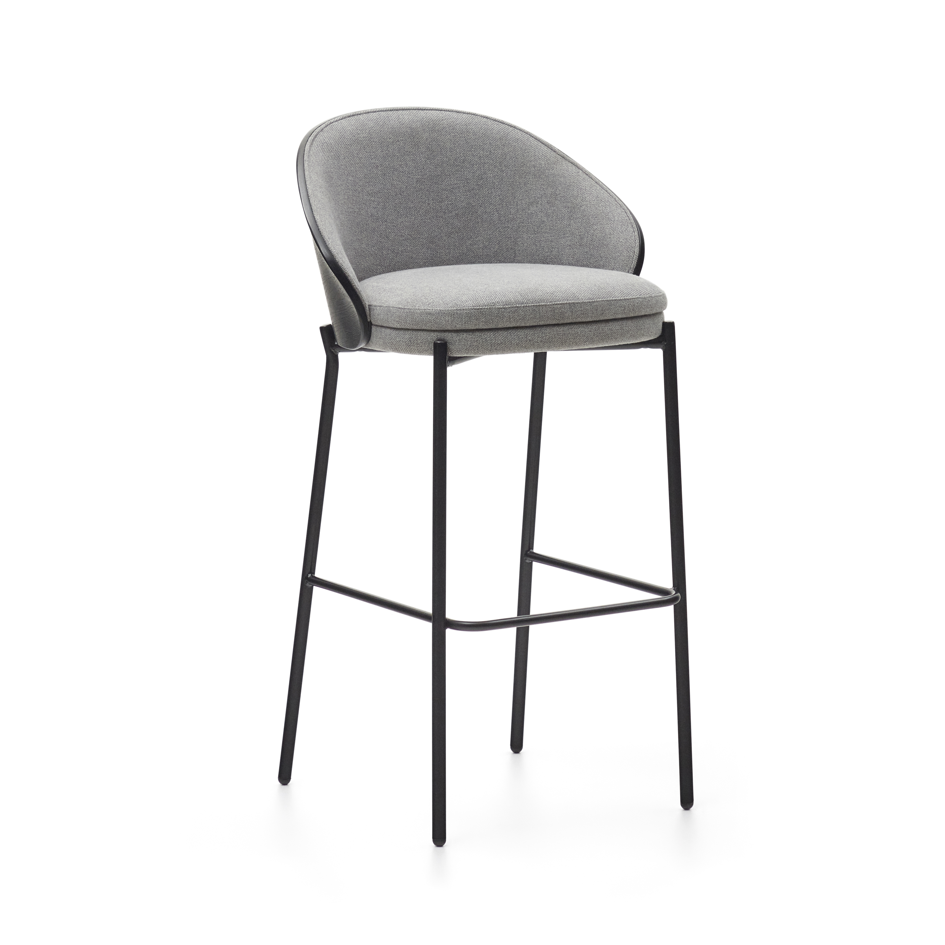 Billede af LAFORMA Eamy barstol, m. ryglæn og fodstøtte - lysegrå stof, sort askefinér og sort stål