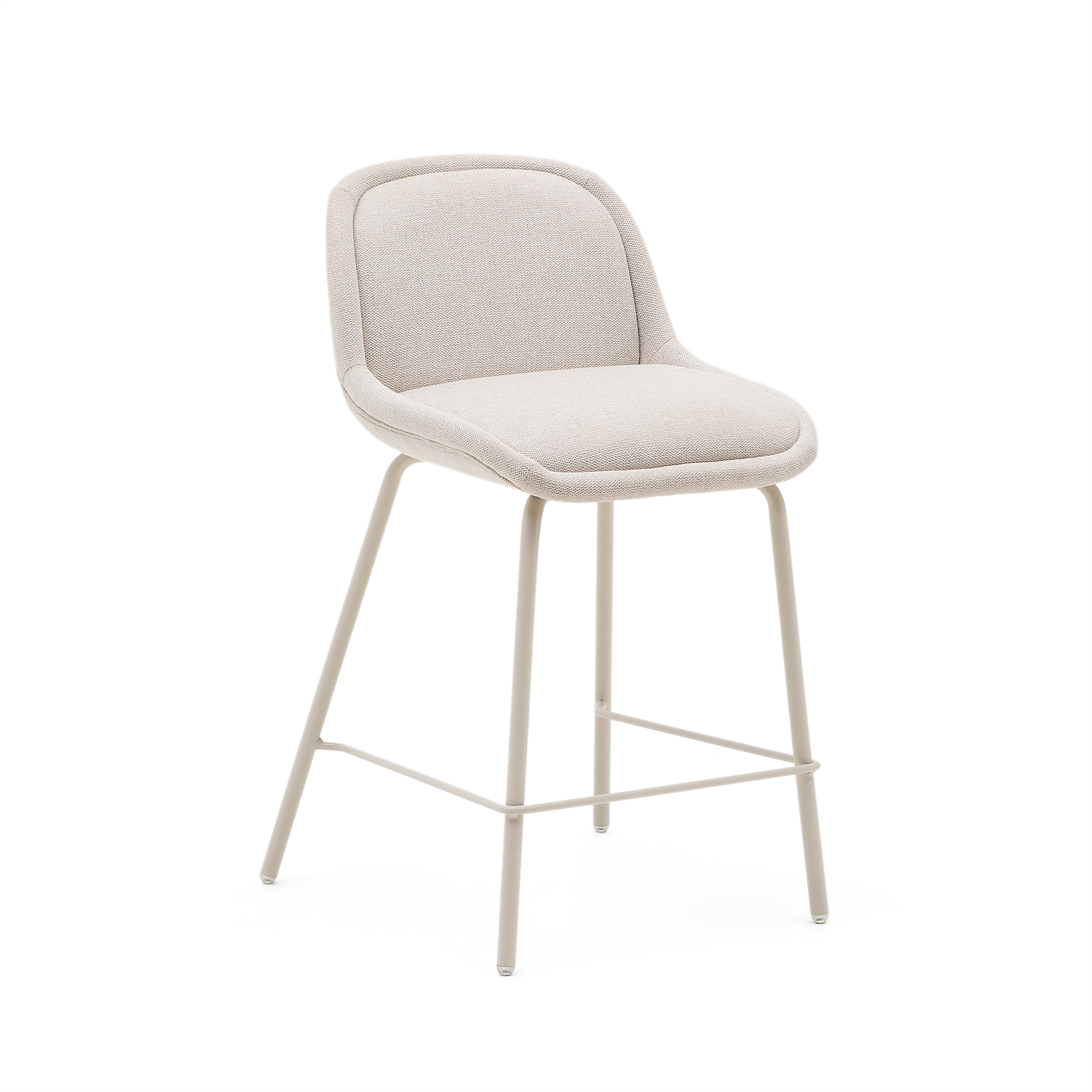 KAVE HOME Aimin barstol, m. ryglæn og fodstøtte - beige chenille stof og beige stål (65 cm)