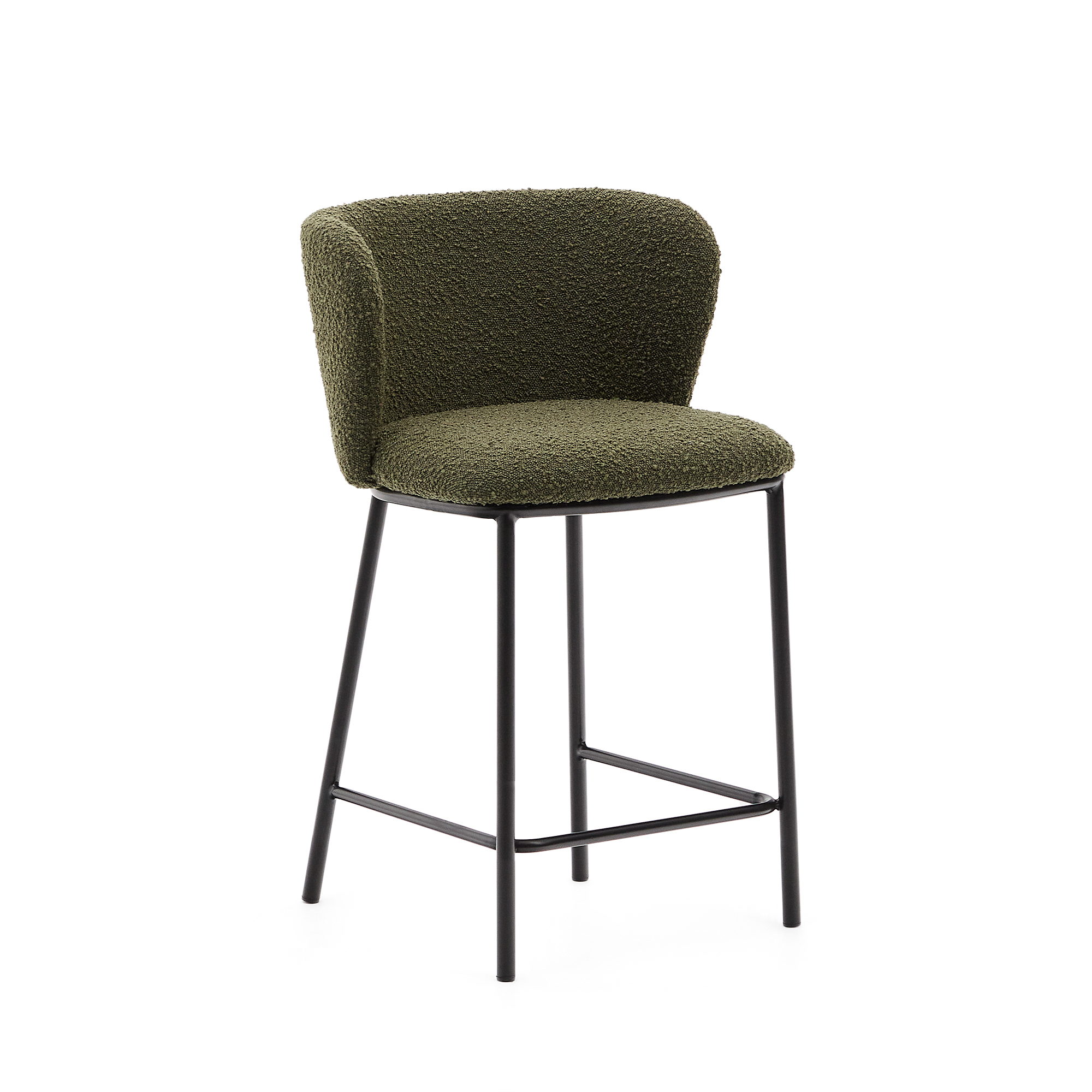 Kave Home Ciselia Barstol Ryglæn Fodstøtte Grøn Bouclà Sort Stål 65cm