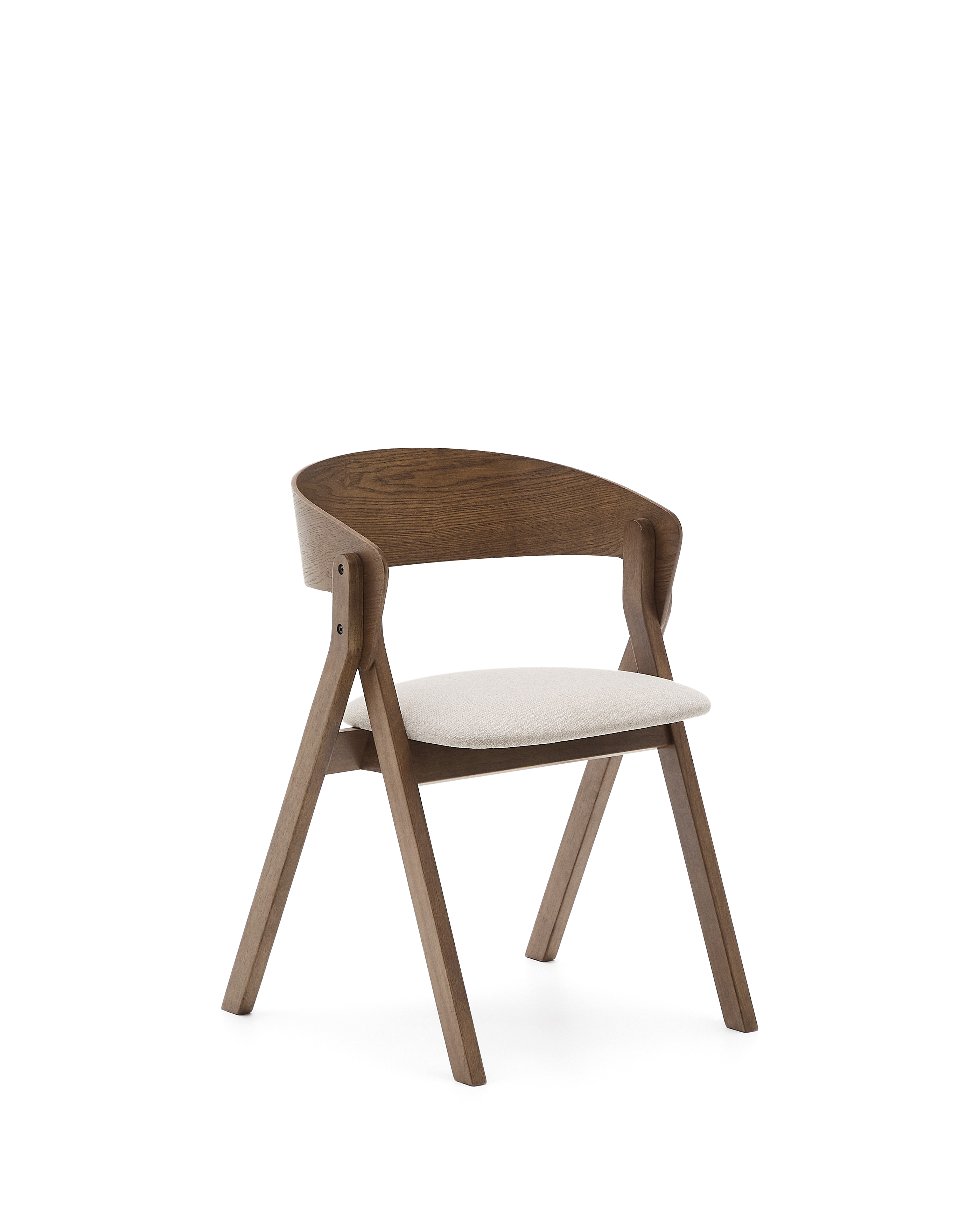 KAVE HOME Godia spisebordsstol, m. armlæn – beige chenille stof og askefinér med wenge finish