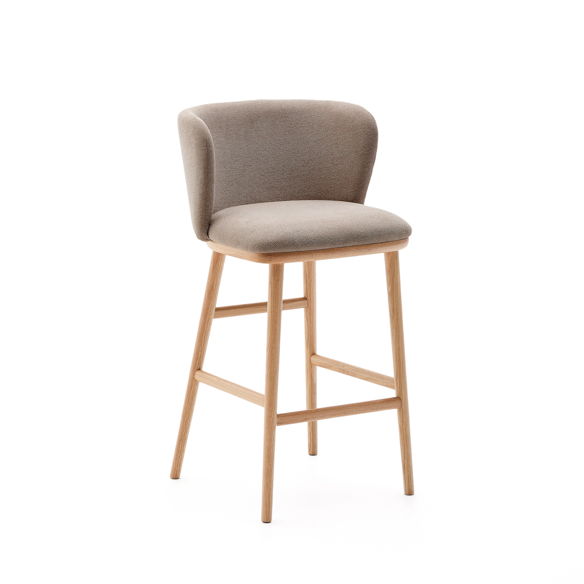 KAVE HOME Ciselia skammel brun chenille massiv ask træ naturlig tone finish FSC Mix Credit 65 cm
