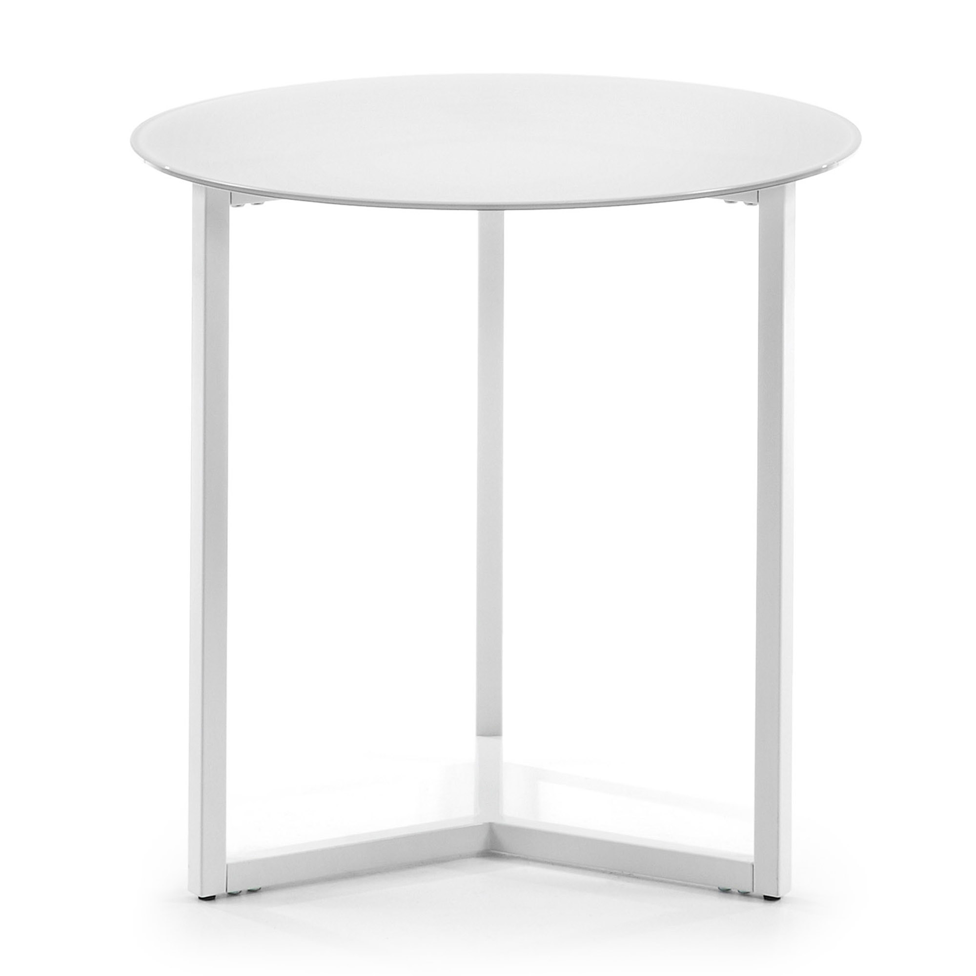 LAFORMA Raeam sidobord, runt - vitt glas och vitt stål (Ø50)