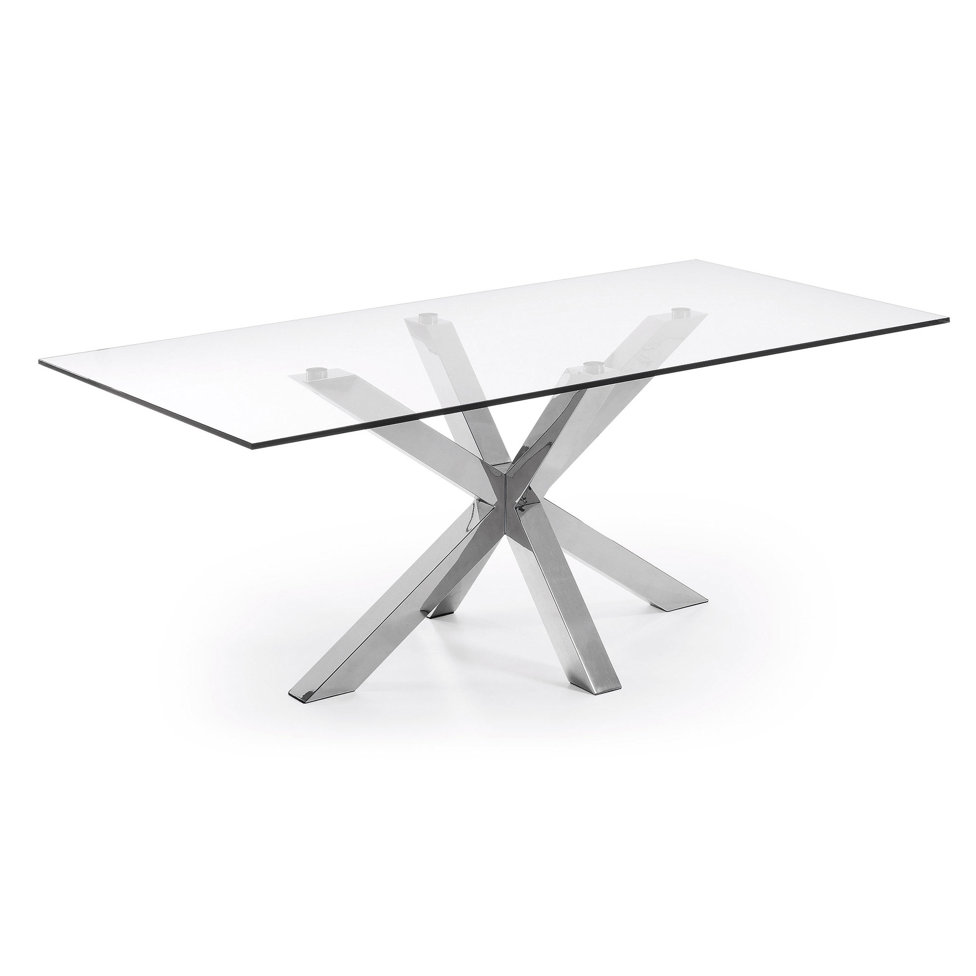 LAFORMA Arya spisebord, rektangulær - klar glas og sølv stål (200x100)