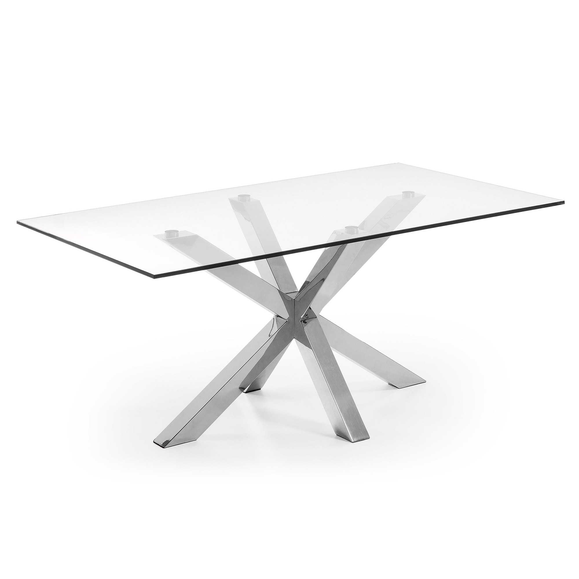 LAFORMA Argo spisebord, rektangulær - klar glas og sølv stål (180x100)