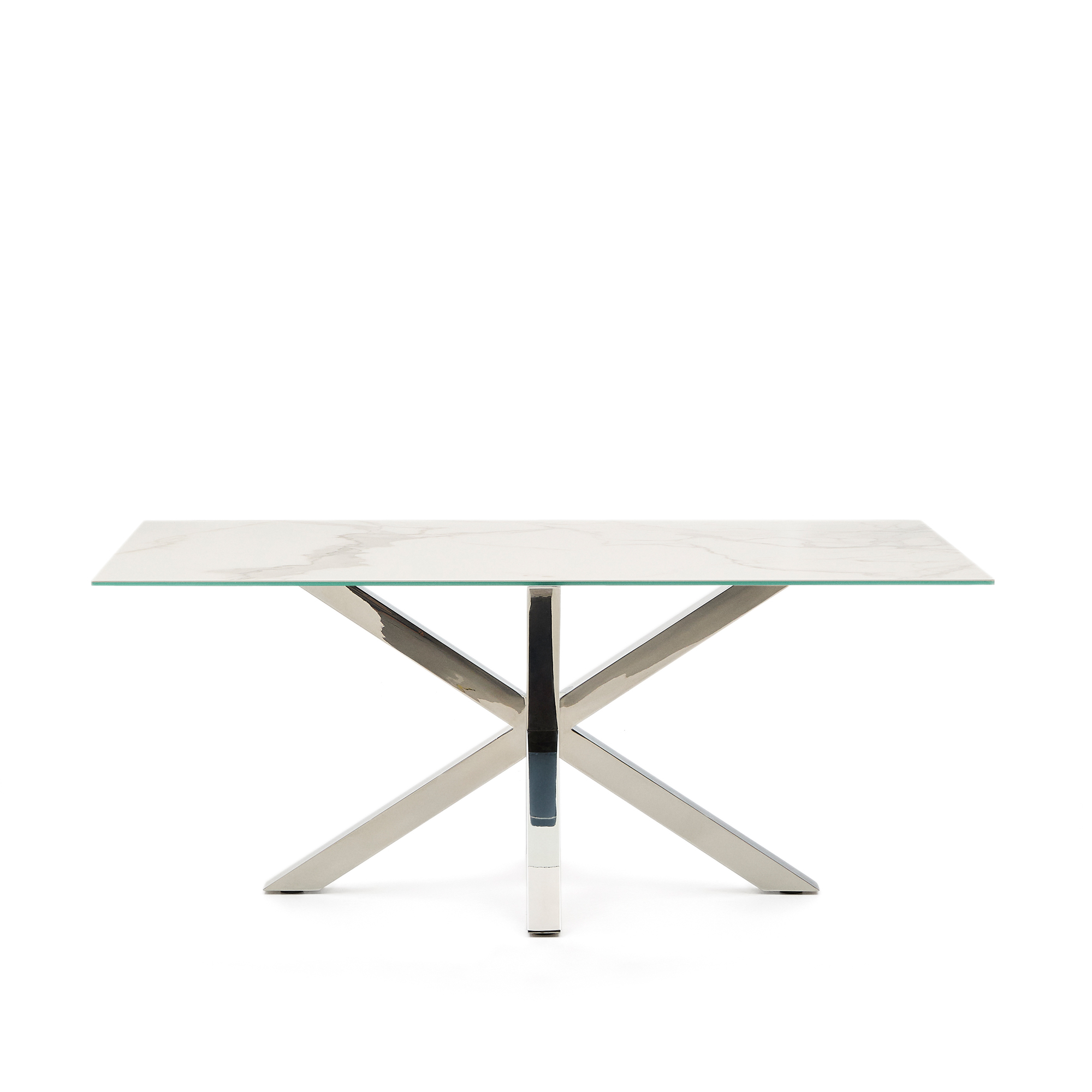 Kave Home Argo Spisebord Rektangulær Hvid Kalos Porcelæn Og Rustfri Stål 180x100