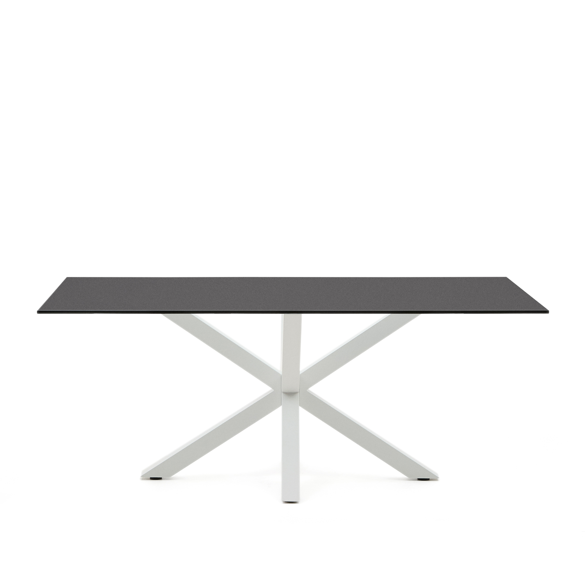 KAVE HOME Argo bord i frostat svart glas och stålben med vit finish 200 x 100 cm
