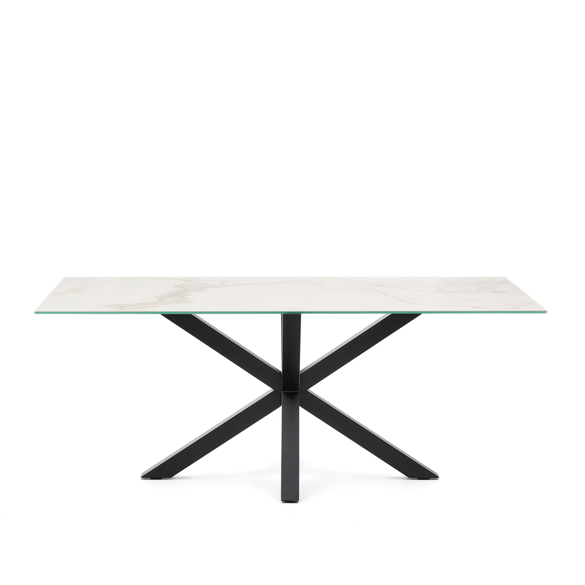 Kave Home Argo Spisebord Rektangulær Hvid Kalos Porcelæn Og Sort Stål 200x100