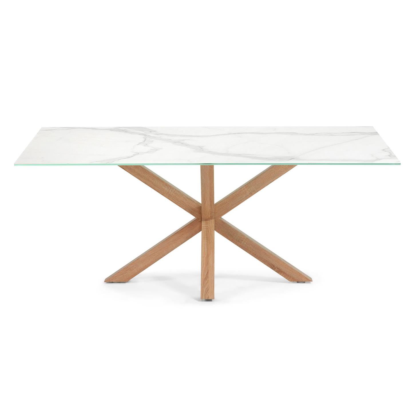 LAFORMA Argo spisebord, rektangulær - hvid porcelæn og natur stål med træeffekt (200x100)