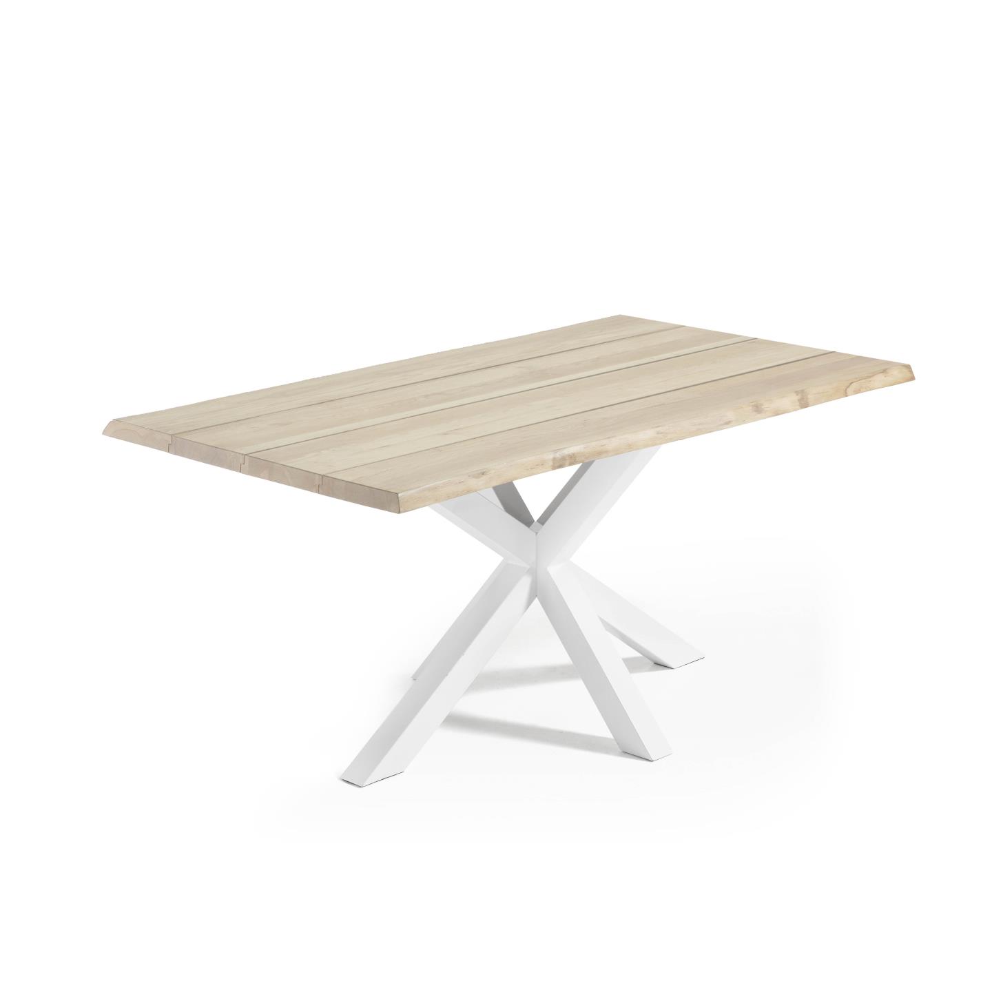 KAVE HOME Argo eikefinerbord med hvitkalket finish og hvite stålben, 160 x 90 cm