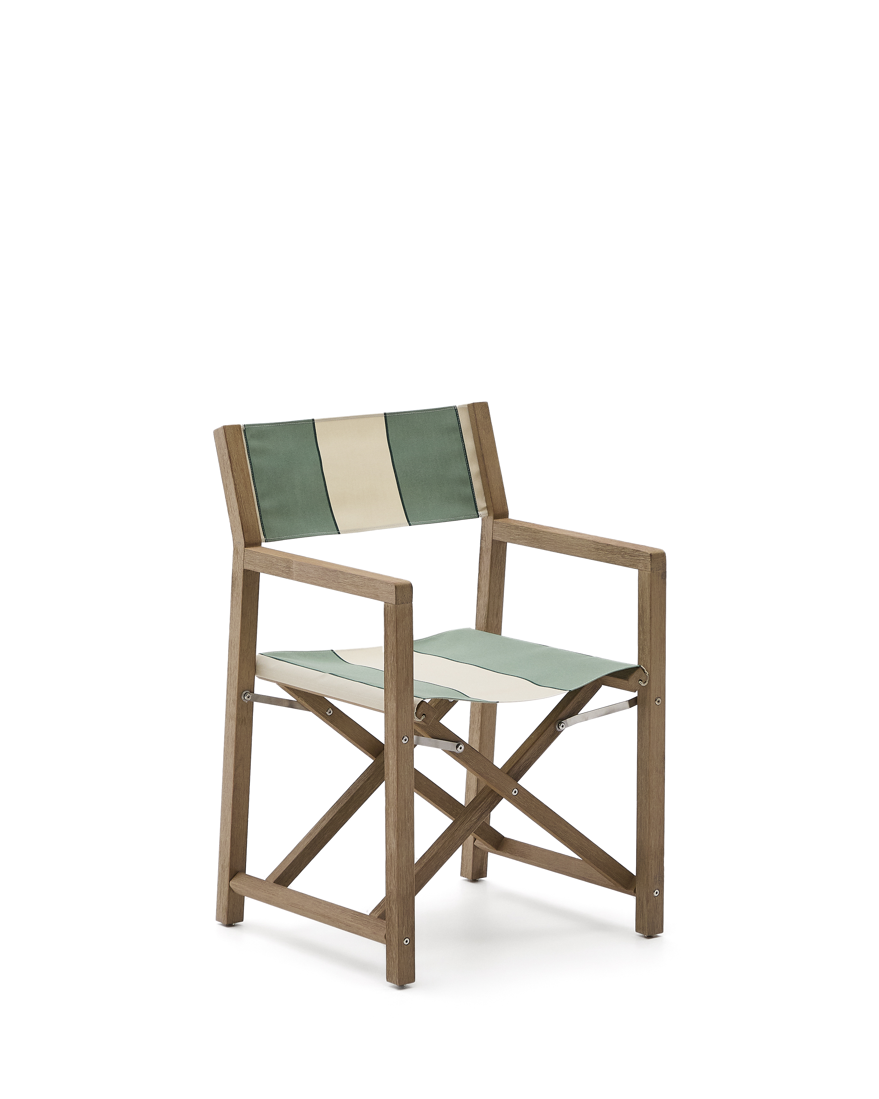 KAVE HOME Vilara grön och beige randig utomhus fällstol tillverkad av FSC 100% massivt akaciaträ