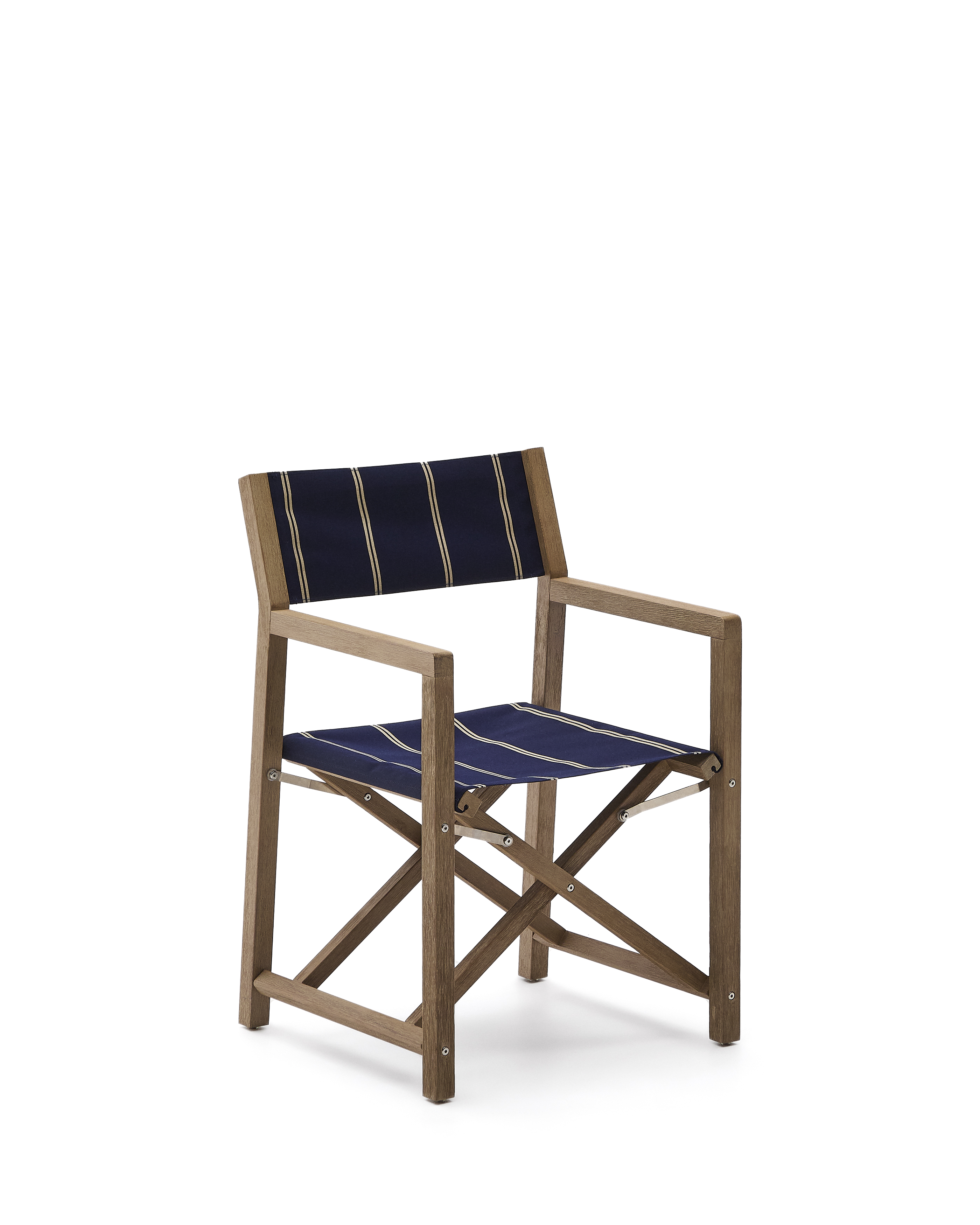 KAVE HOME Vilara blå och beige randig utomhus fällstol gjord av FSC 100% massivt akaciaträ