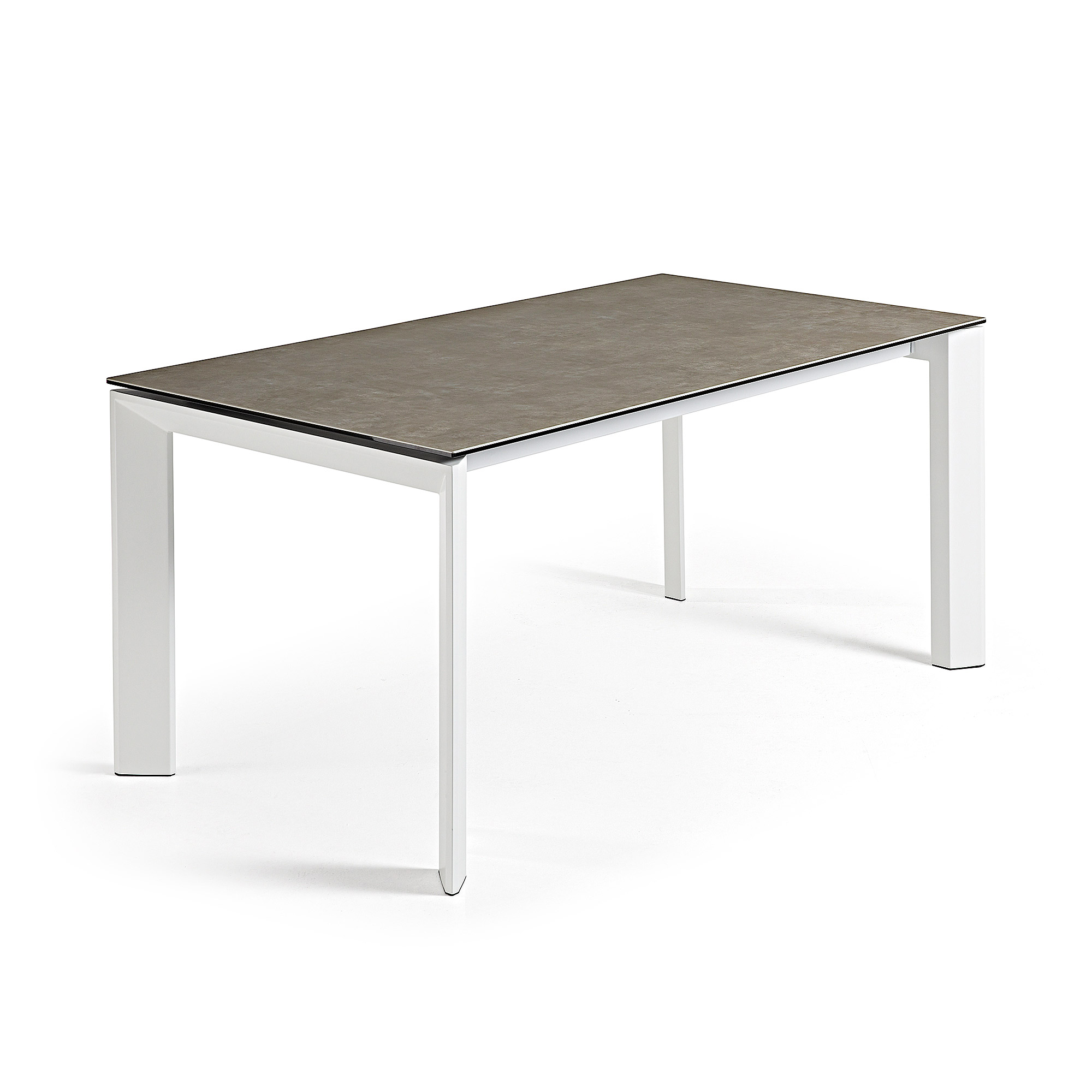 KAVE HOME Axis utdragbart porslinsbord i Volcano Ash finish med vita stålben 140 (200) cm