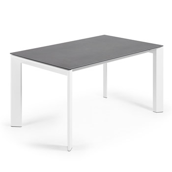LAFORMA Axis spisebord, m. butterflybordplade - grå porcelæn og hvid stål (140(200)x90)