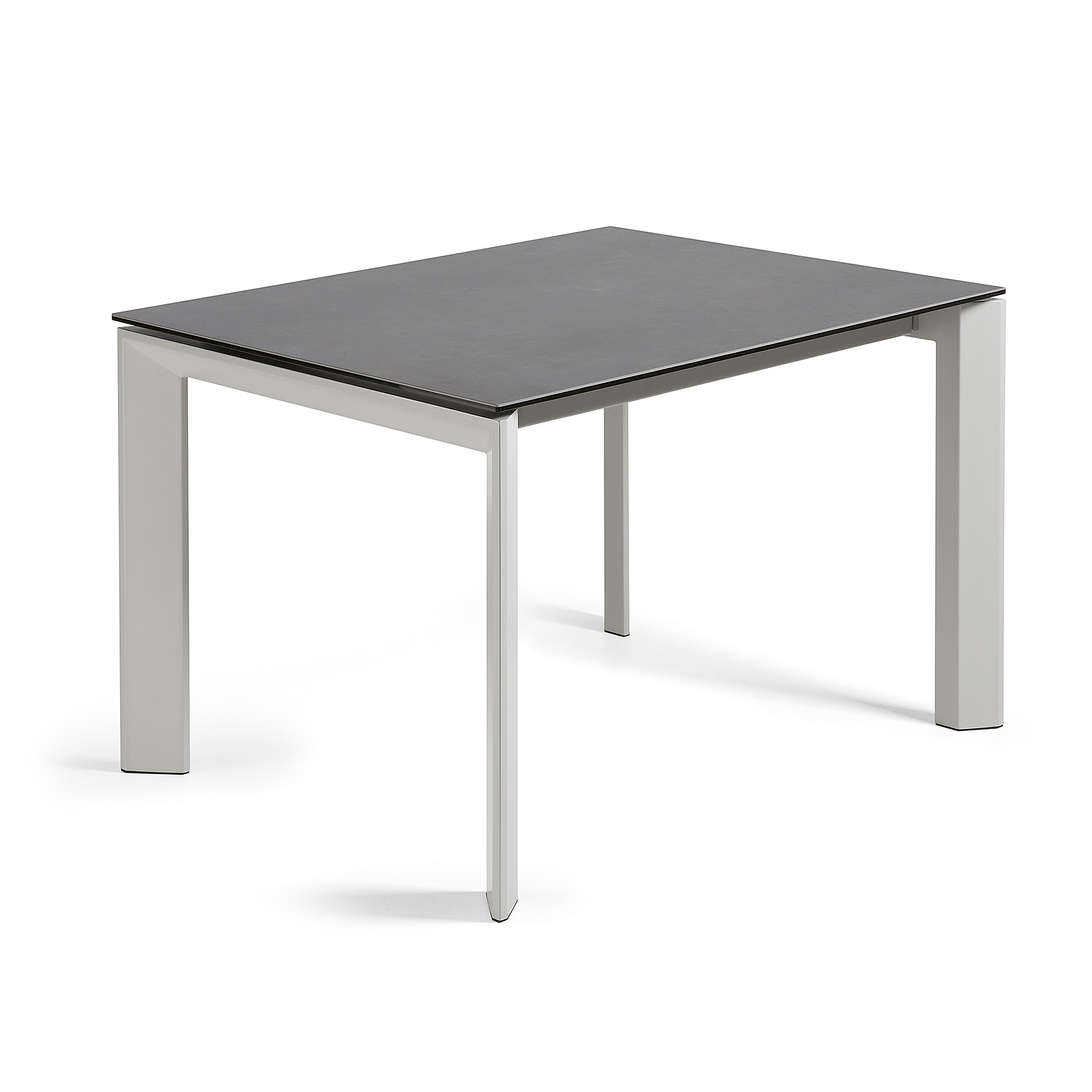 KAVE HOME Axis uttrekkbart porselensbord i Volcano Rock finish med grå stålben 120 (180) cm
