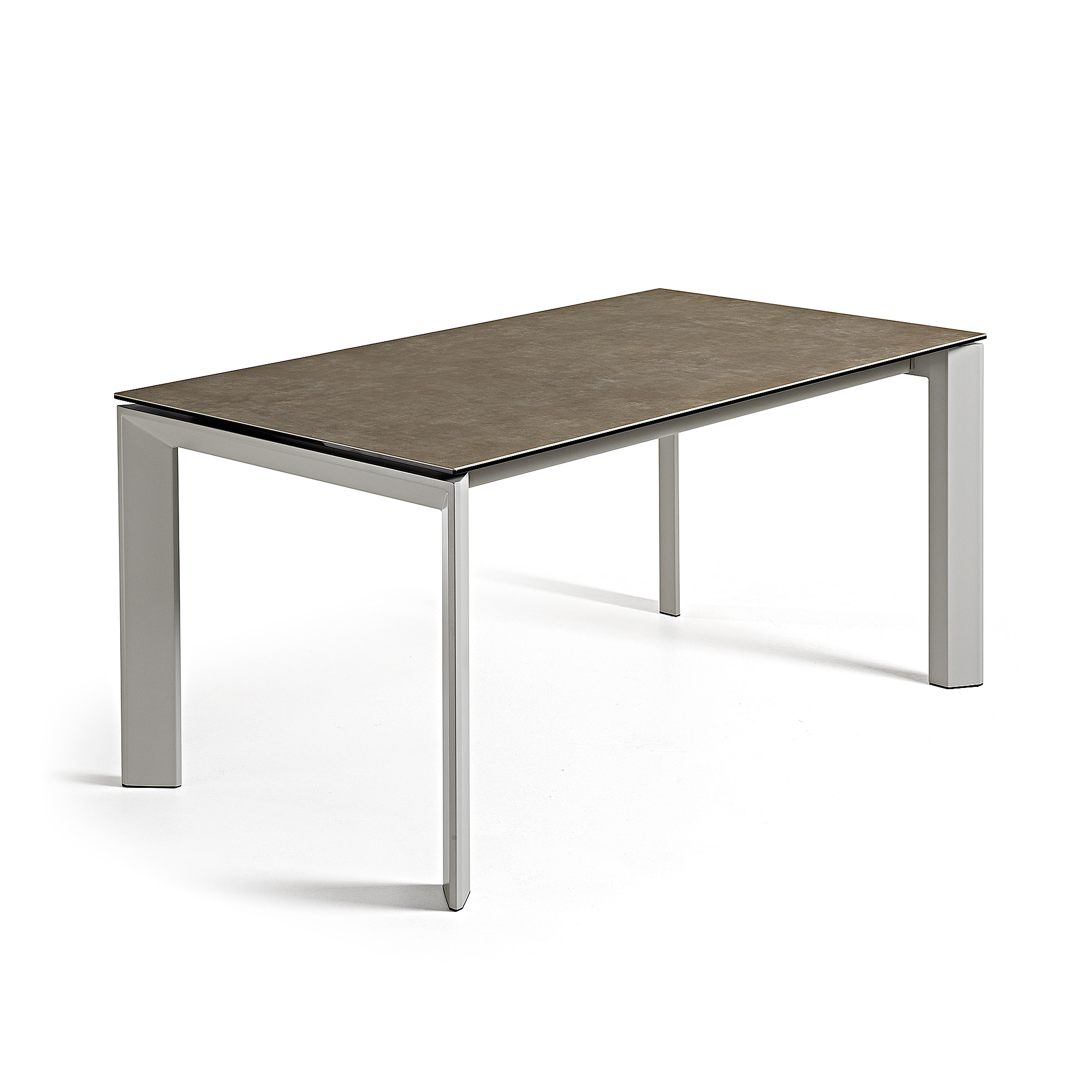 KAVE HOME Axis uttrekkbart keramisk bord med Vulcano Ceniza-finish og grå stålben 160 (220) cm