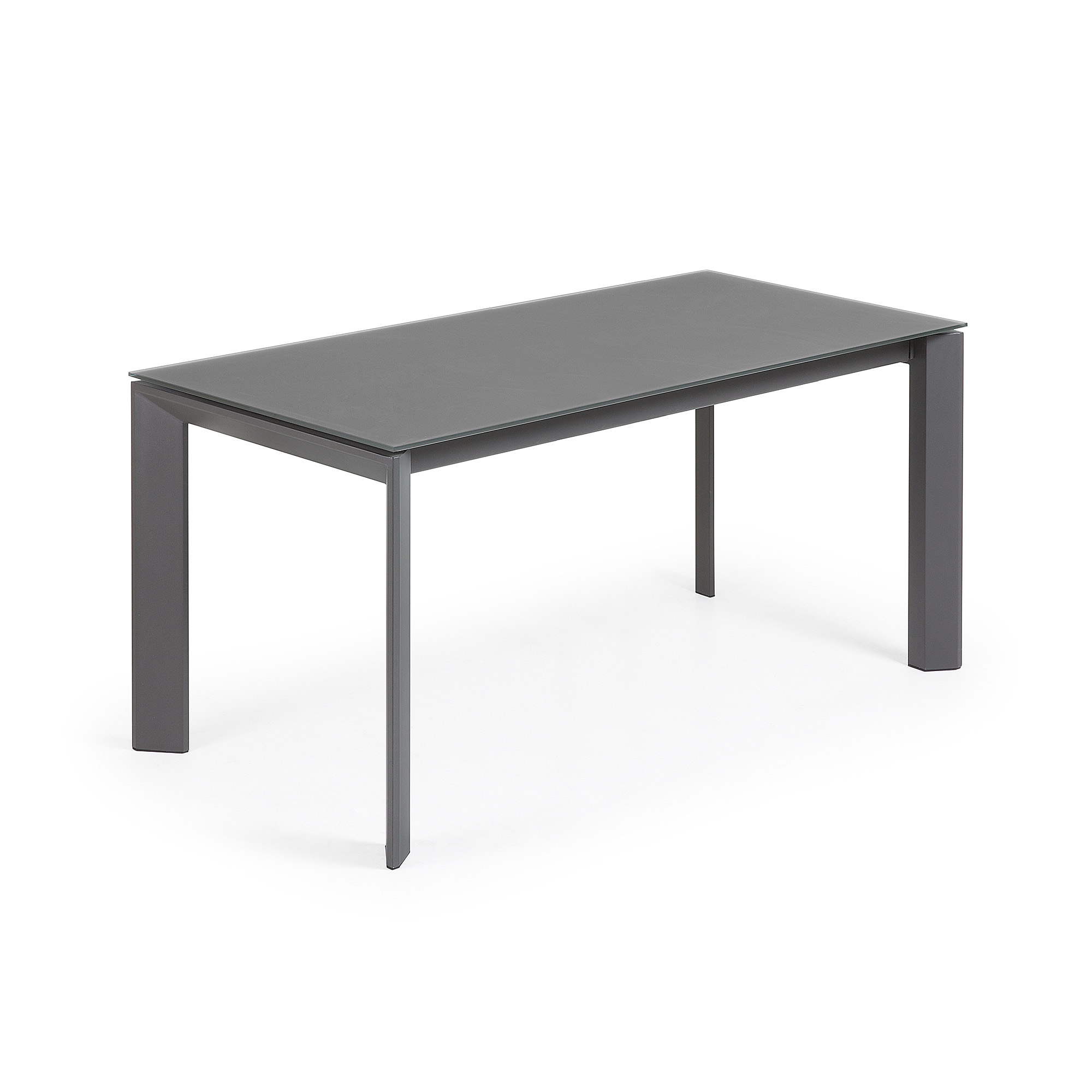 LAFORMA Axis spisebord, m. butterflybordplade - grå glas og mørkegrå stål (160(220)x90)