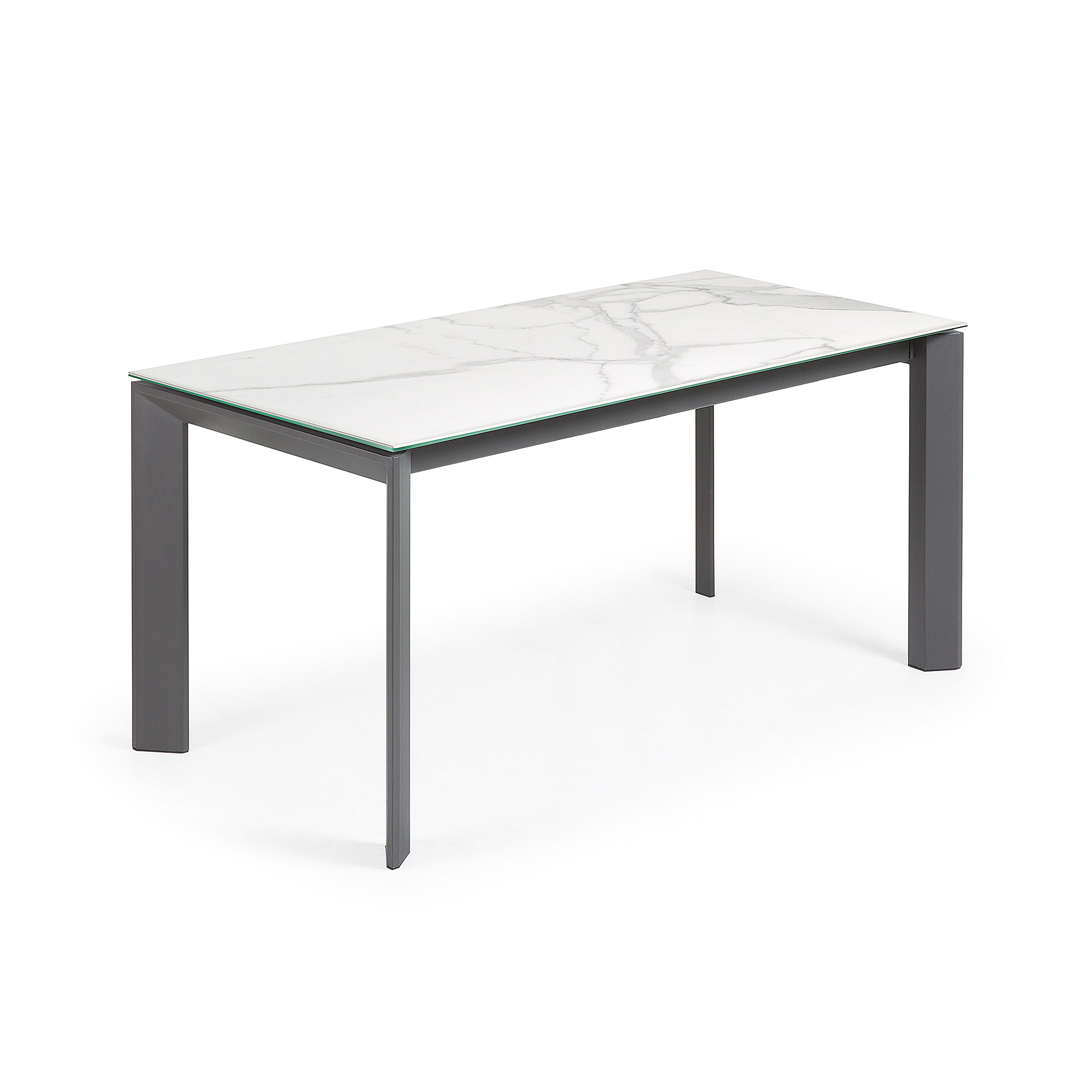 KAVE HOME Axis uttrekkbart porselensbord i hvit Kalos-finish med antrasittben 160 (220) cm