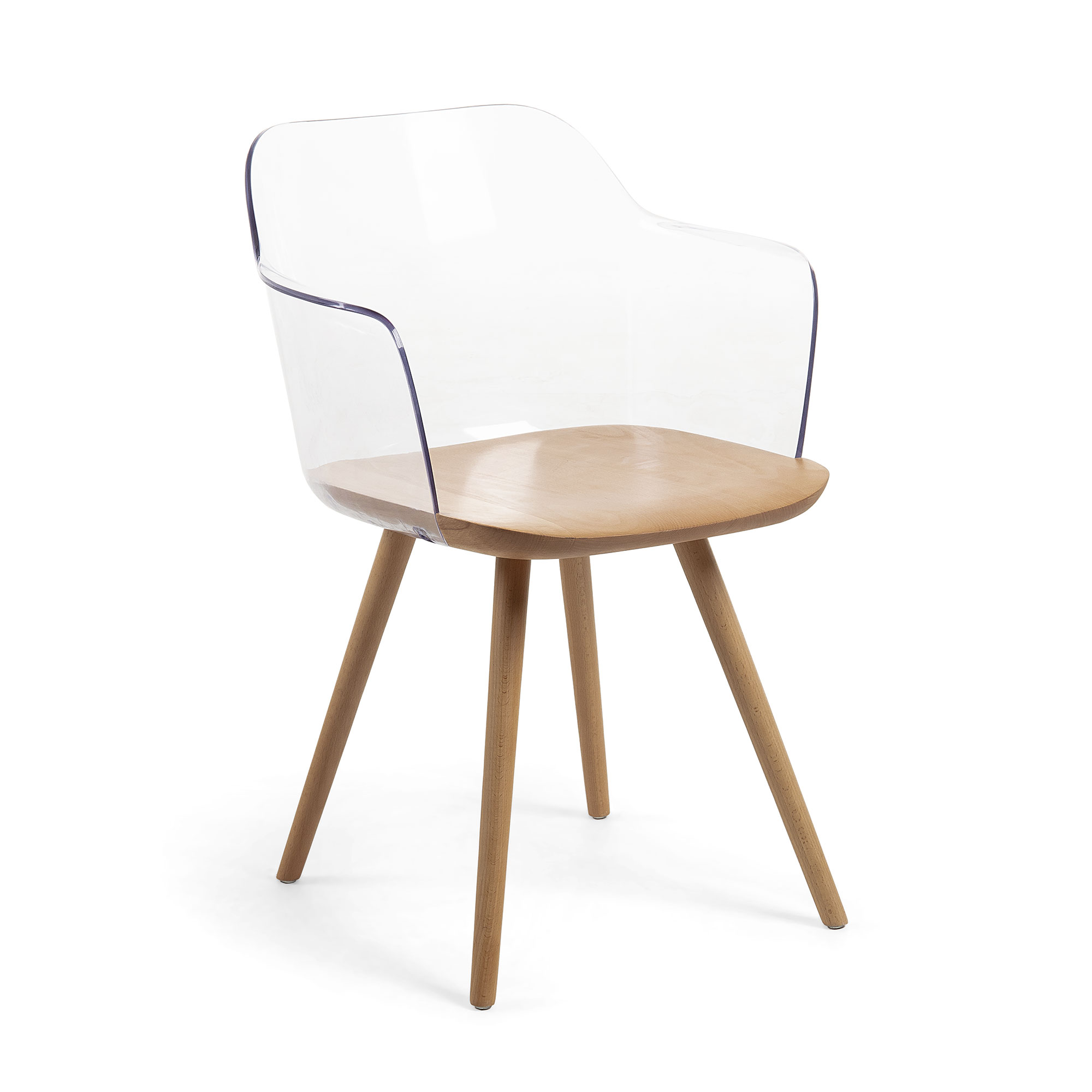 LAFORMA Bjorg spisebordsstol, m. armlæn - klar plast og natur bøgetræ