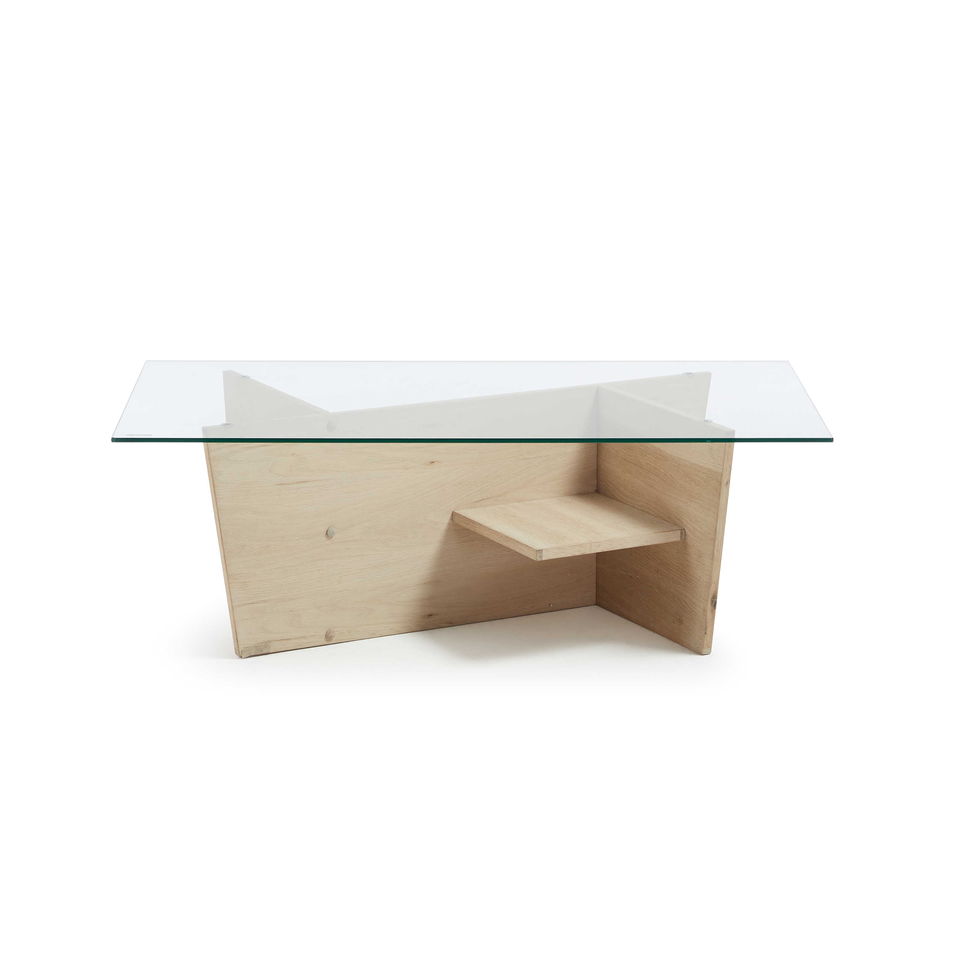 LAFORMA Balwind sofabord, m. 2 hylder - klar glas og hvidvasket egetræsfinér (110x60)