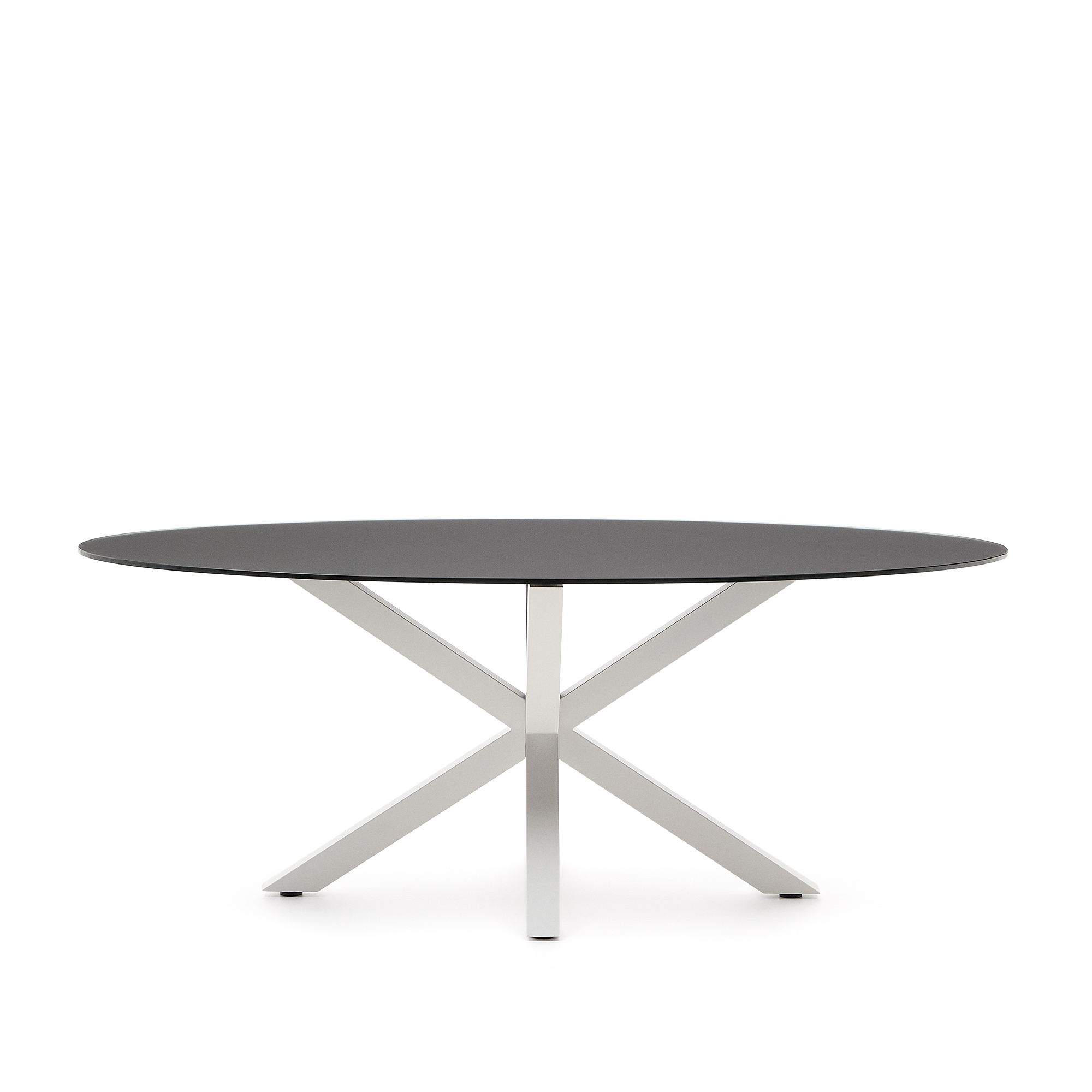 KAVE HOME Argo ovalt bord i mattsvart glas och stålben med vit finish É 200 x 100 cm