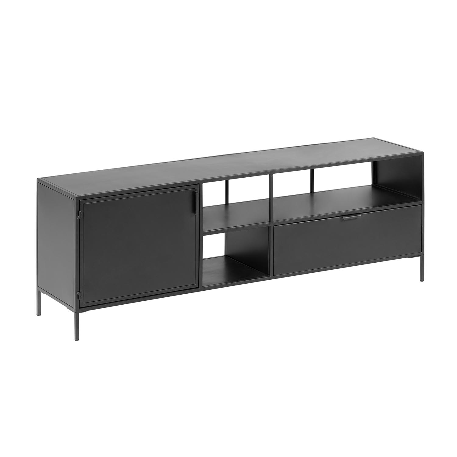 LAFORMA Shantay TV-bord, m. 1 låge og 1 skuffe - sort stål (150xx 50)