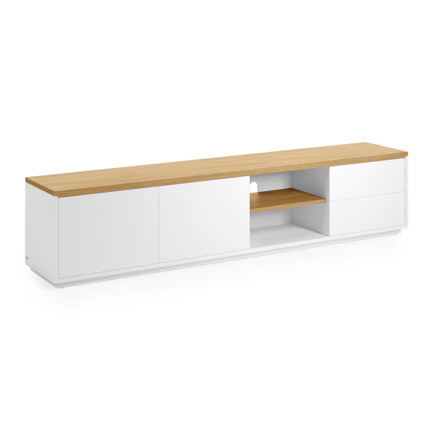 LAFORMA Abilen TV-bord, m. 2 dörrar, 2 lådor och 3 hyllor - vit MDF och naturlig ekfaner