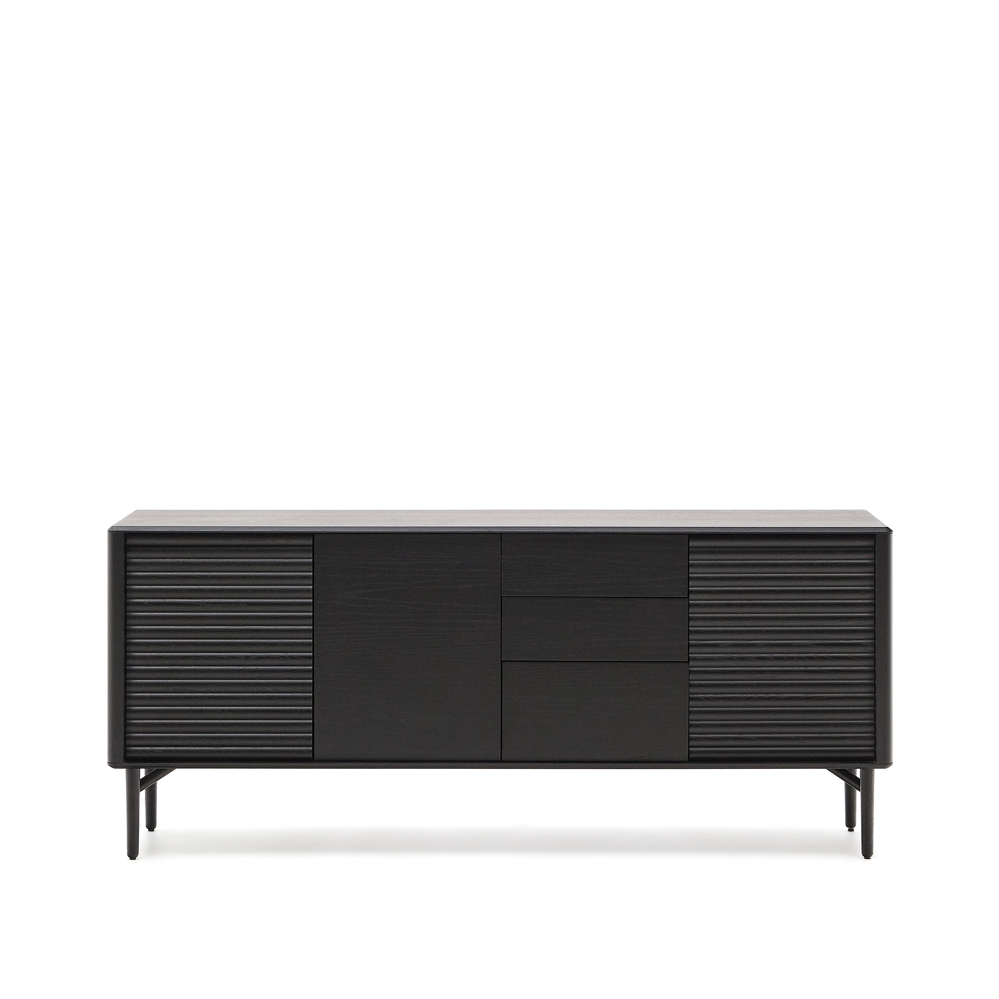 Kave Home Lenon Skænk Låger Skuffer Massivt Træ Sort Egefiner 200x86cm Fsc Mix Cre