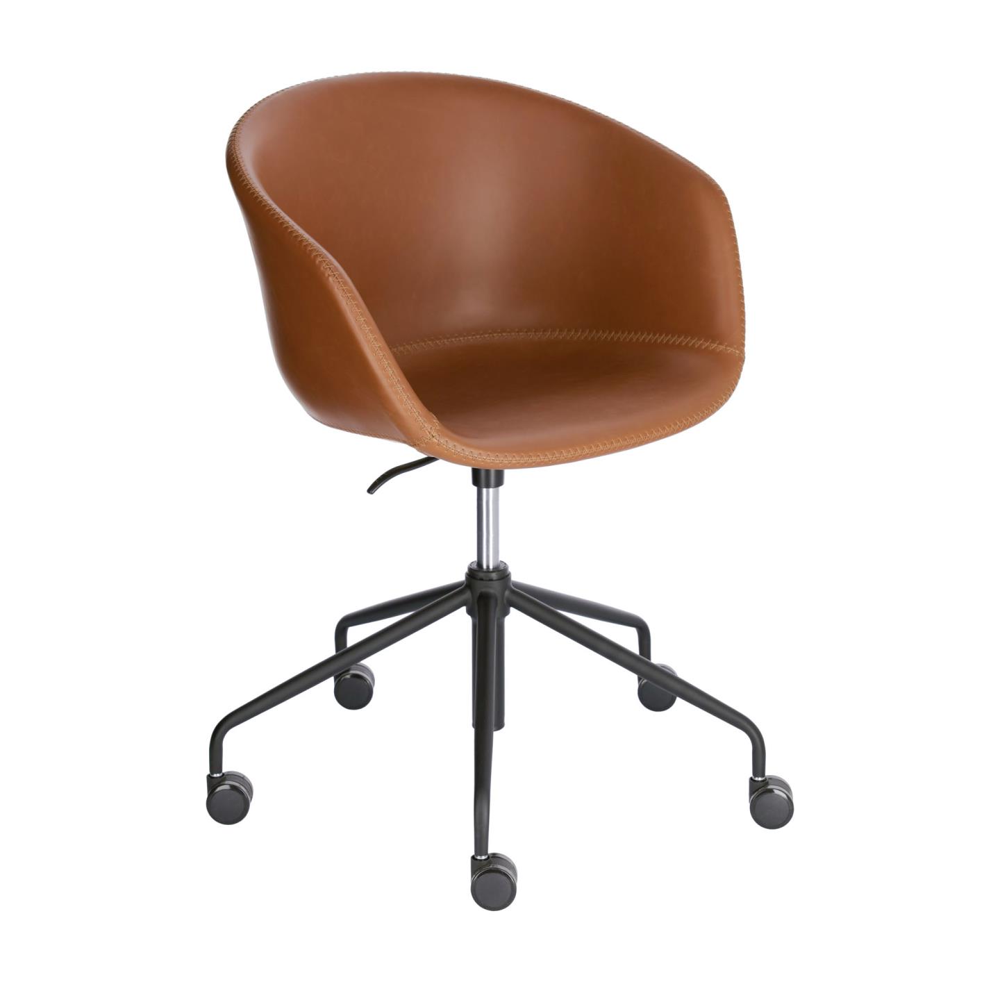 LAFORMA Yvette kontorstol, m. armlæn - brun imiteret læder og sort stål
