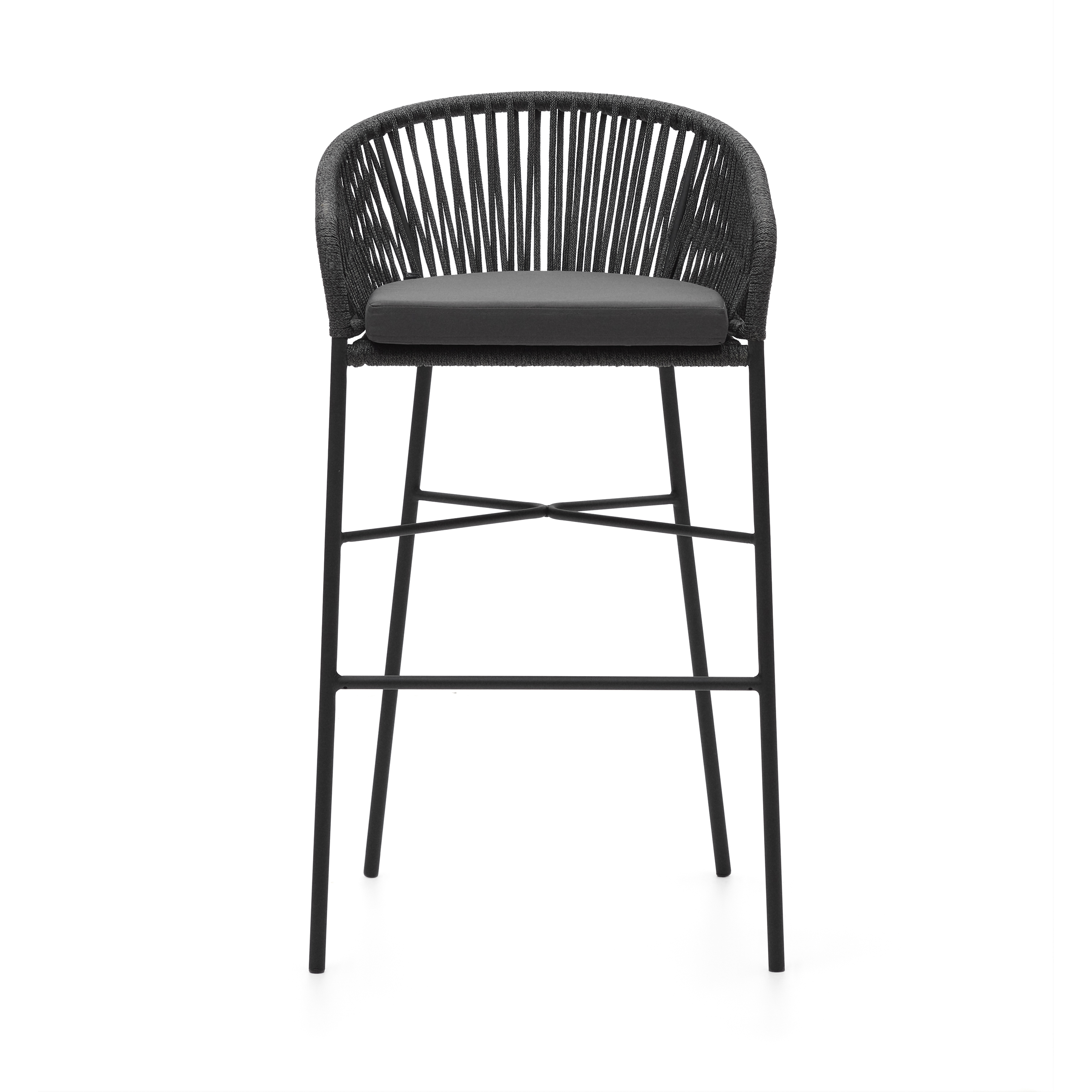 LAFORMA Yanet barstol, m. hynde, armlæn og fodstøtte - sort snor og sort stål