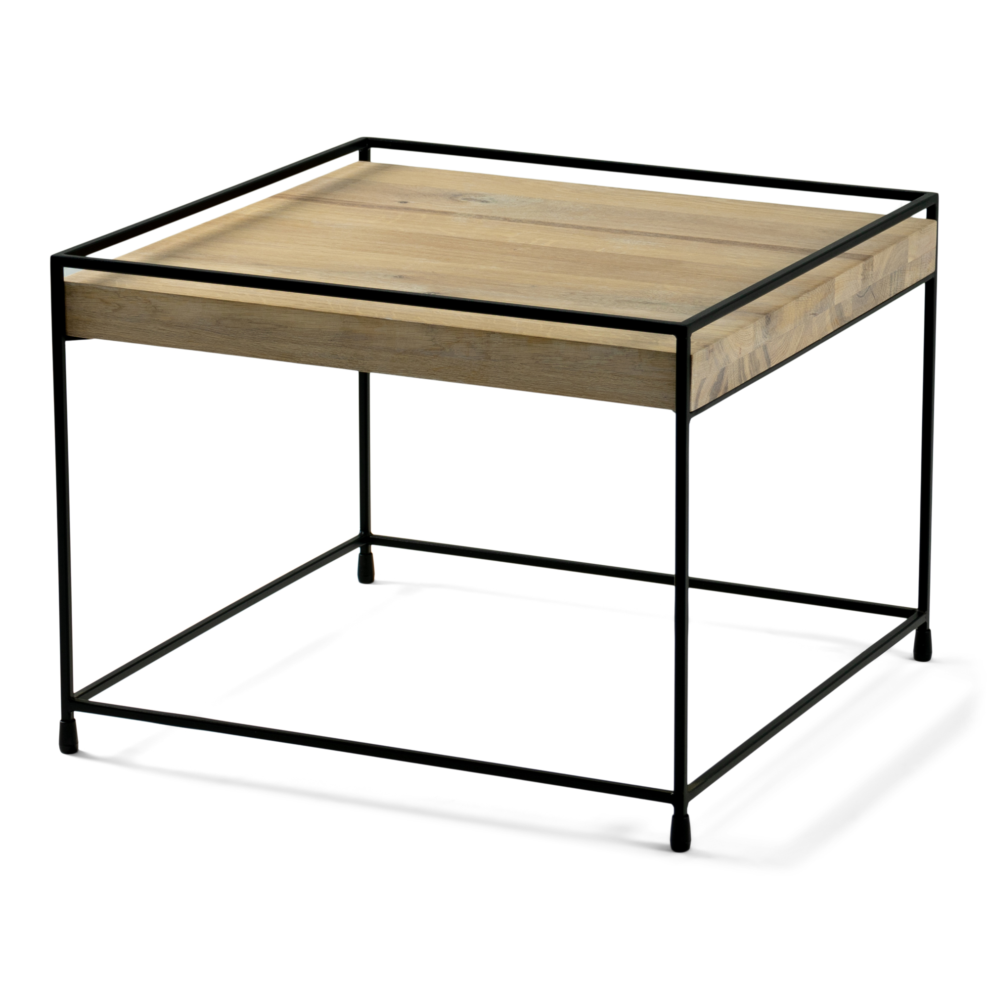 TORNA DESIGN Thin wood sofabord, kvadratisk - bianco eg og sort stål (60x60)