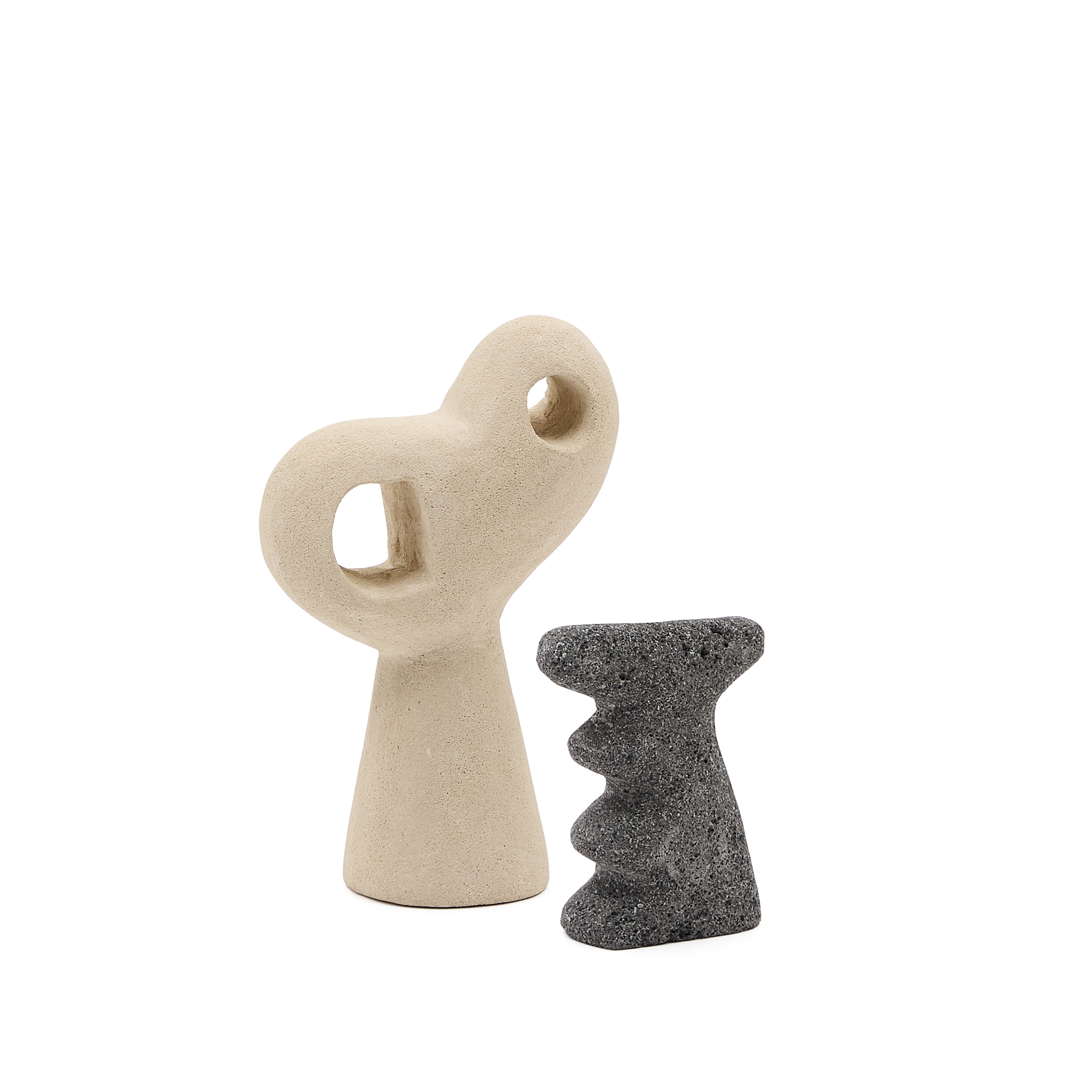 KAVE HOME Arif set med stenskulpturer i beige och svart finish, 12 cm / 23 cm