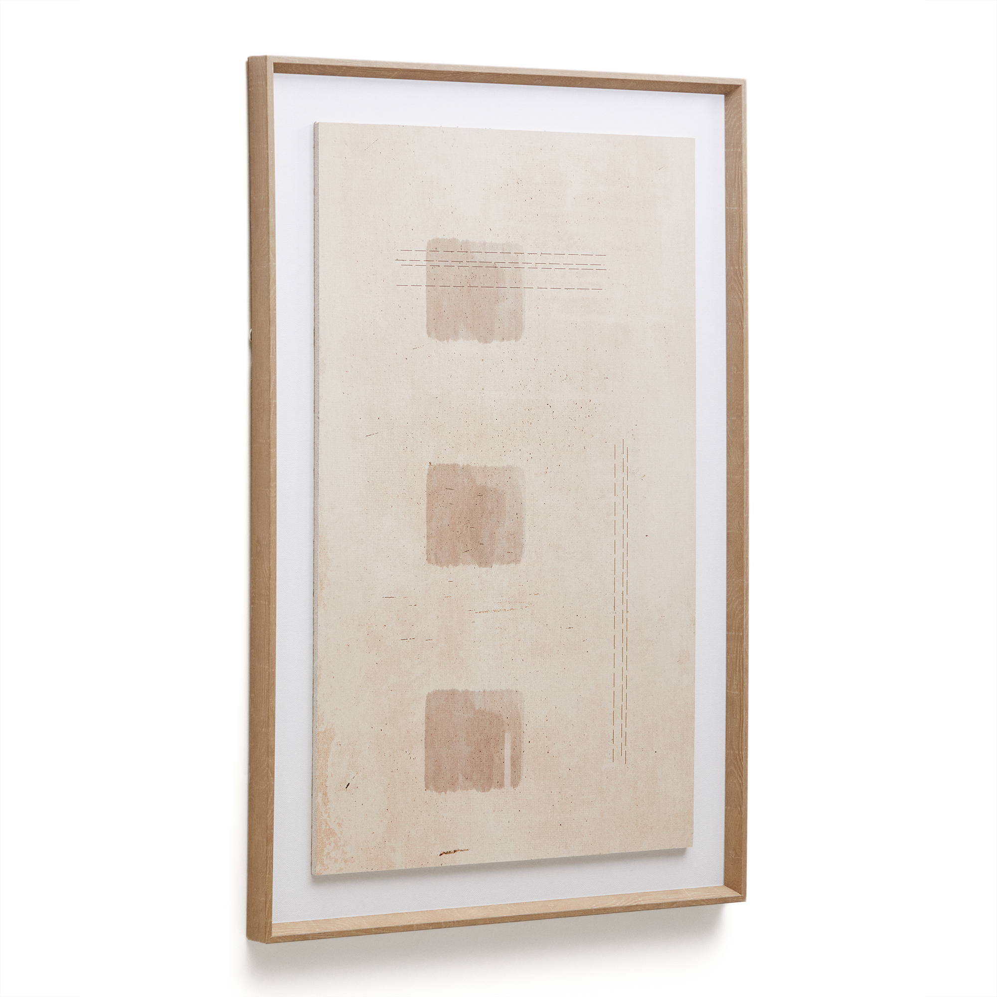 KAVE HOME Sormina relief maleri, m. 3 brune firkanter, rektangulær - beige lærred (60x90)