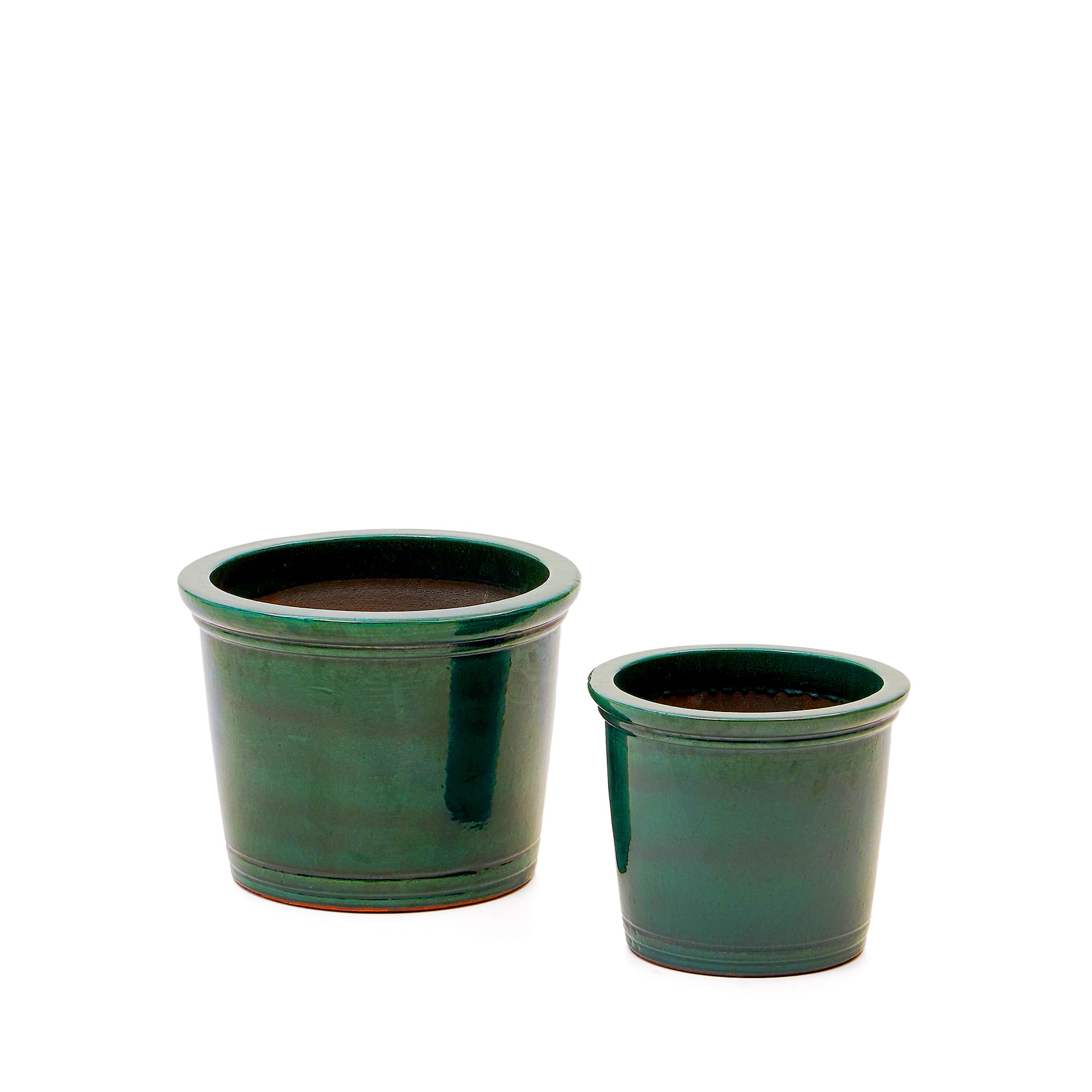 LAFORMA Presili udendørs krukke, rund – grøn glaseret keramik (sæt med 2)