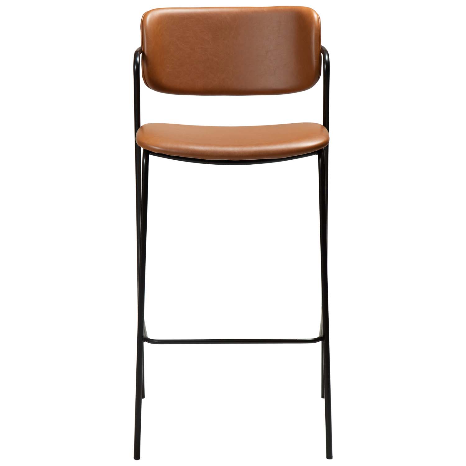DAN-FORM Zed barstol, m. ryglæn, armlæn og fodstøtte – vintage lysebrun kunstlæder og sort stål