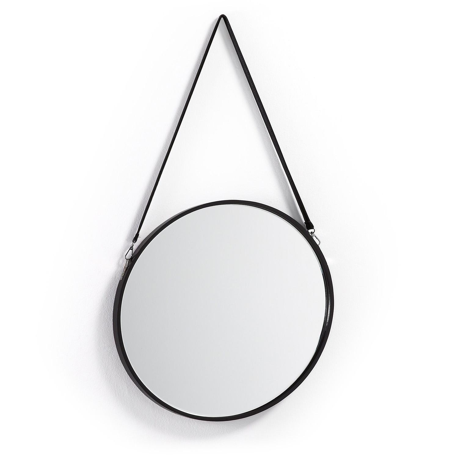 LAFORMA Eertrin vægspejl - spejlglas, sort PU og metal (Ø50)