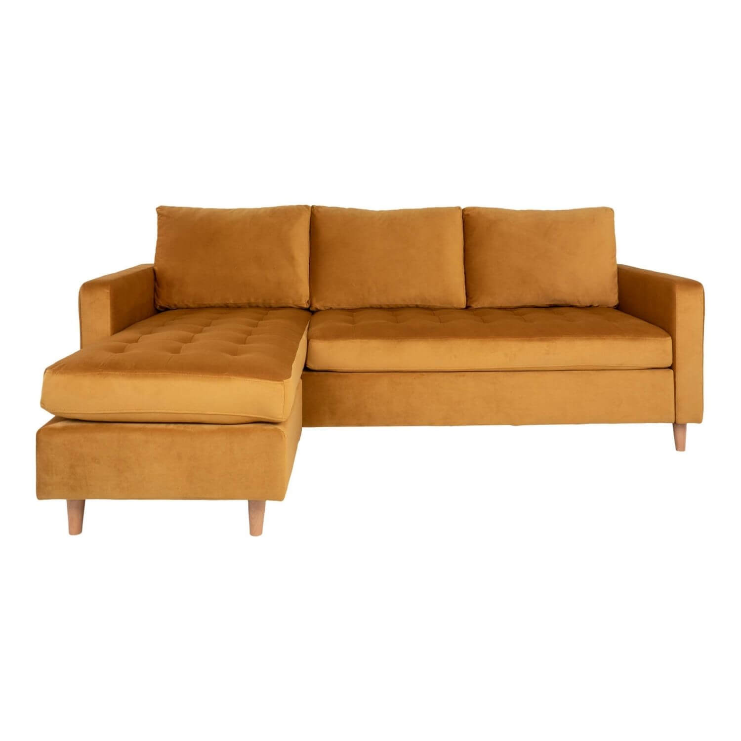 Billede af HOUSE NORDIC Firenze sofa, m. vendbar chaiselong - sennepsgul velour natur bøg
