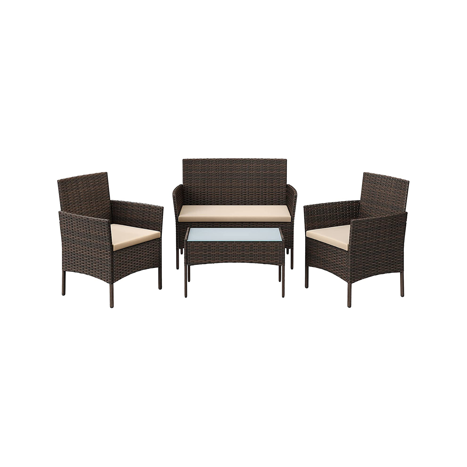 SONGMICS GGF004K05 Balkon Havemøbelsæt PE Polyrattan Loungesæt Havemøbler Udendørs til Terrasse Balkon Have Brun Taupe