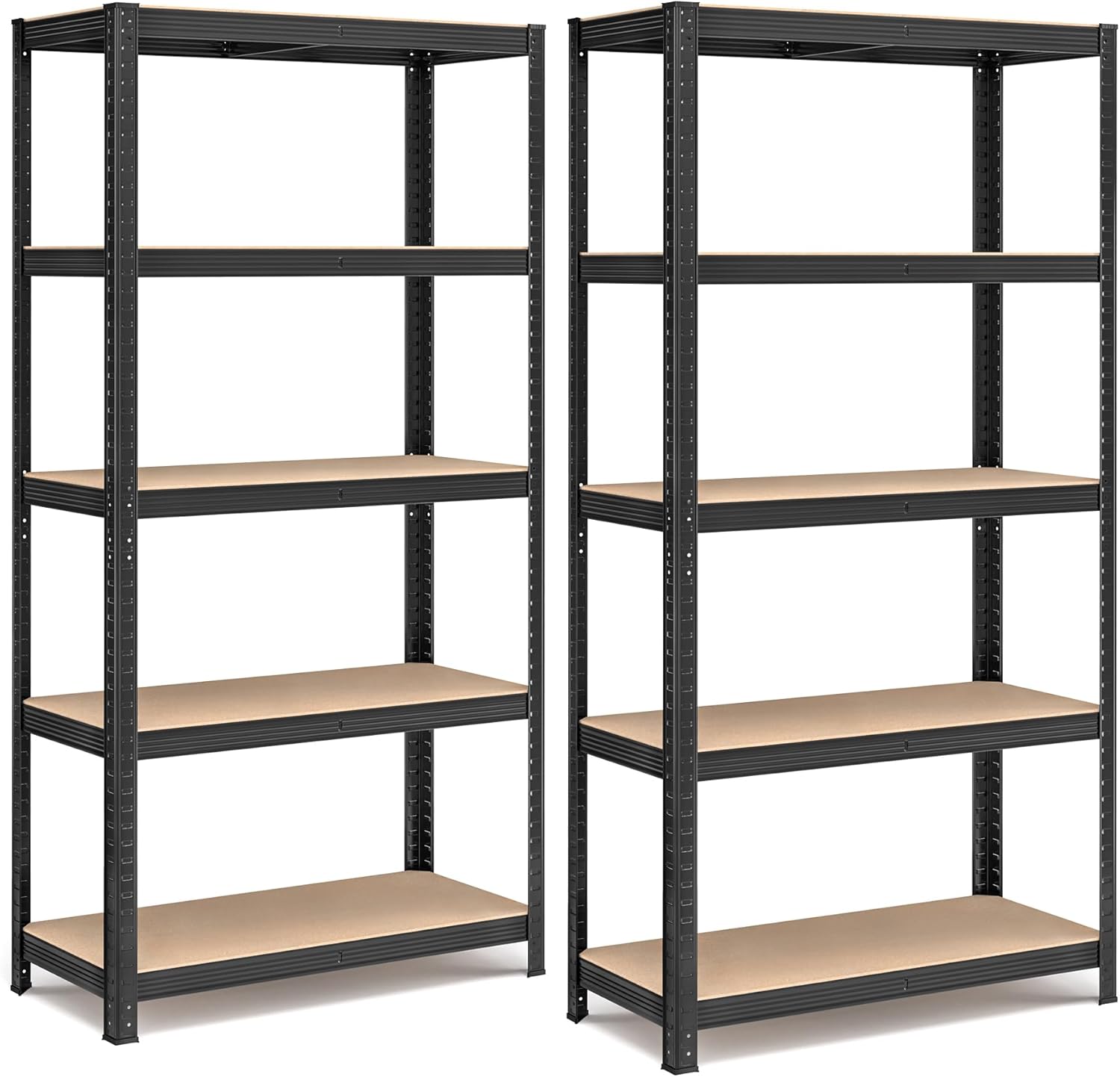 SONGMICS 5-vånings kraftig hyllenhet, set med 2 stålhyllor, skruvlös montering, för garage, bod, lastkapacitet 740 kg per enhet, 41 x 89 x 190 cm, svart GLR042B01