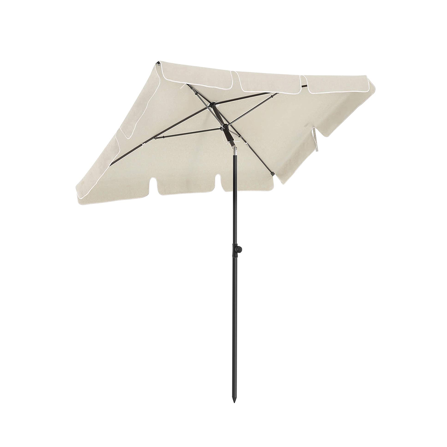 SONGMICS Rektangulær balkonparasol 2 x 1,25 m, UPF 50+ beskyttelse, vippebar solskærm, PA-belagt baldakin, bæretaske, haveterrasse, fod medfølger ikke, beige GPU025M01