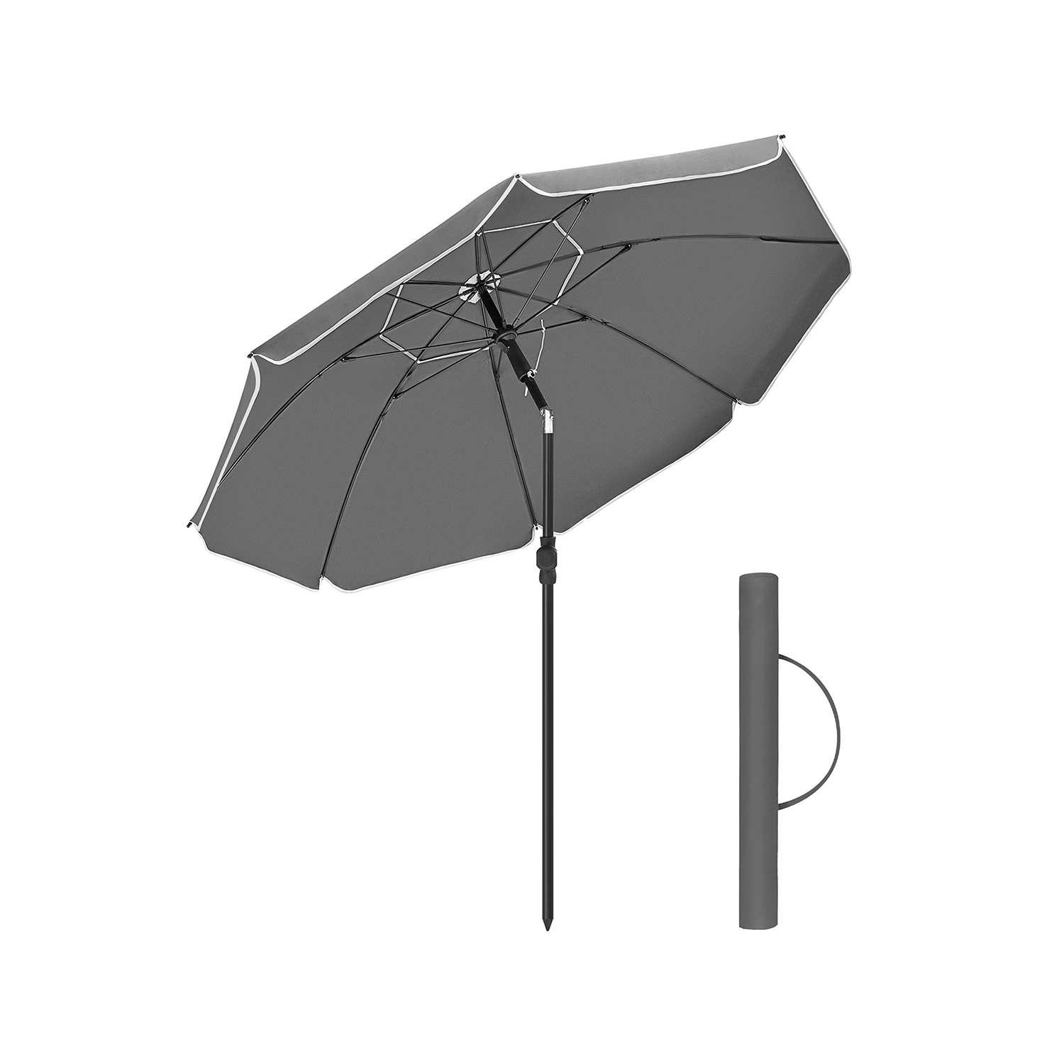 SONGMICS 1,6 m parasol, strandparasol, UPF 50+, solbeskyttelse, bærbar ottekantet polyesterbaldakin, glasfiberribber, vippemekanisme, bæretaske, til strandhave-balkonpool, grå GPU060G01 SONGMICS 1,6 m parasol, strandparasol, UPF 50+, solbeskyttelse, bærbar ottekantet polyesterbaldakin, glasfiberribber, vippemekanisme, bæretaske, til strandhave-balkonpool, grå GPU060G01